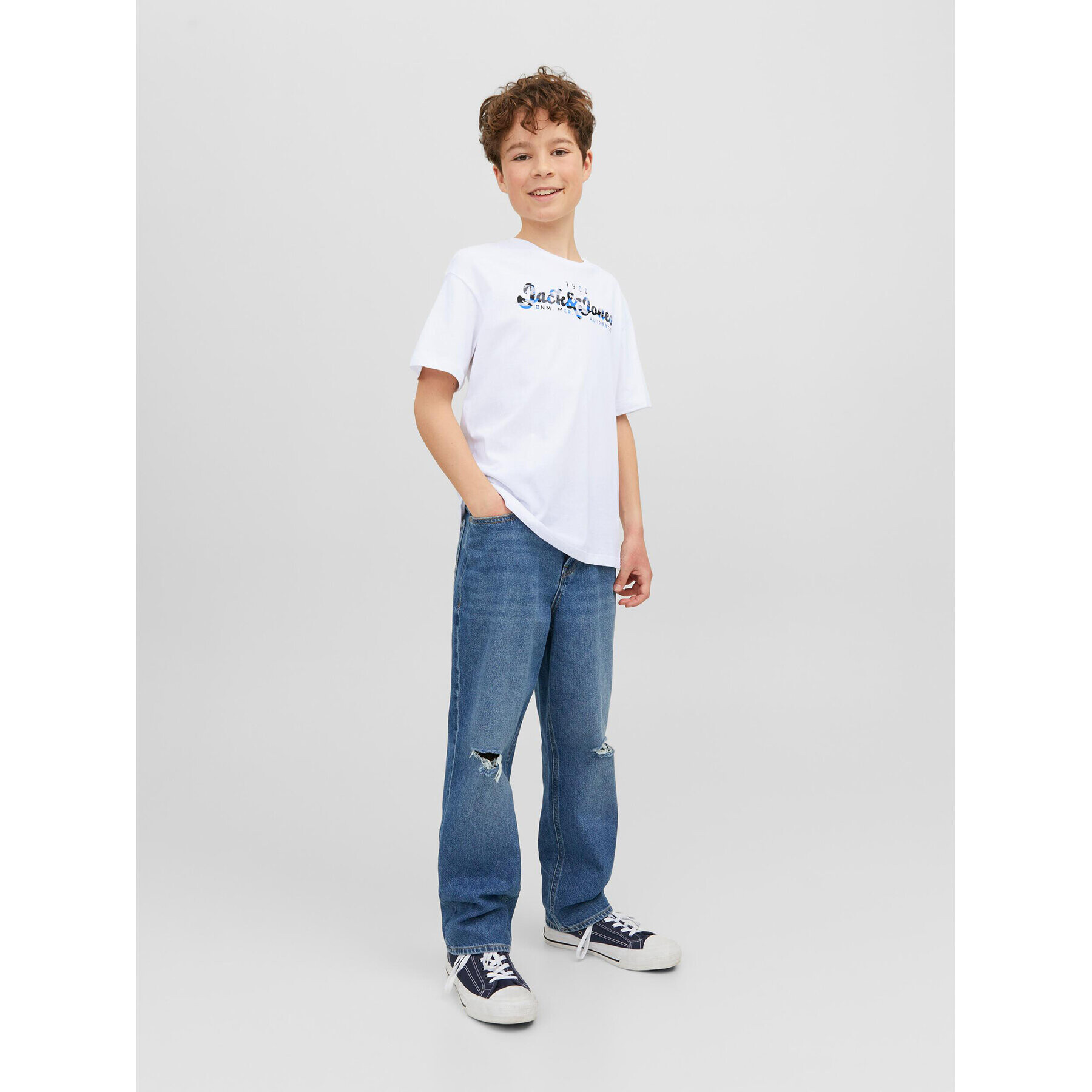 Jack&Jones Junior Тишърт 12237106 Бял Loose Fit - Pepit.bg