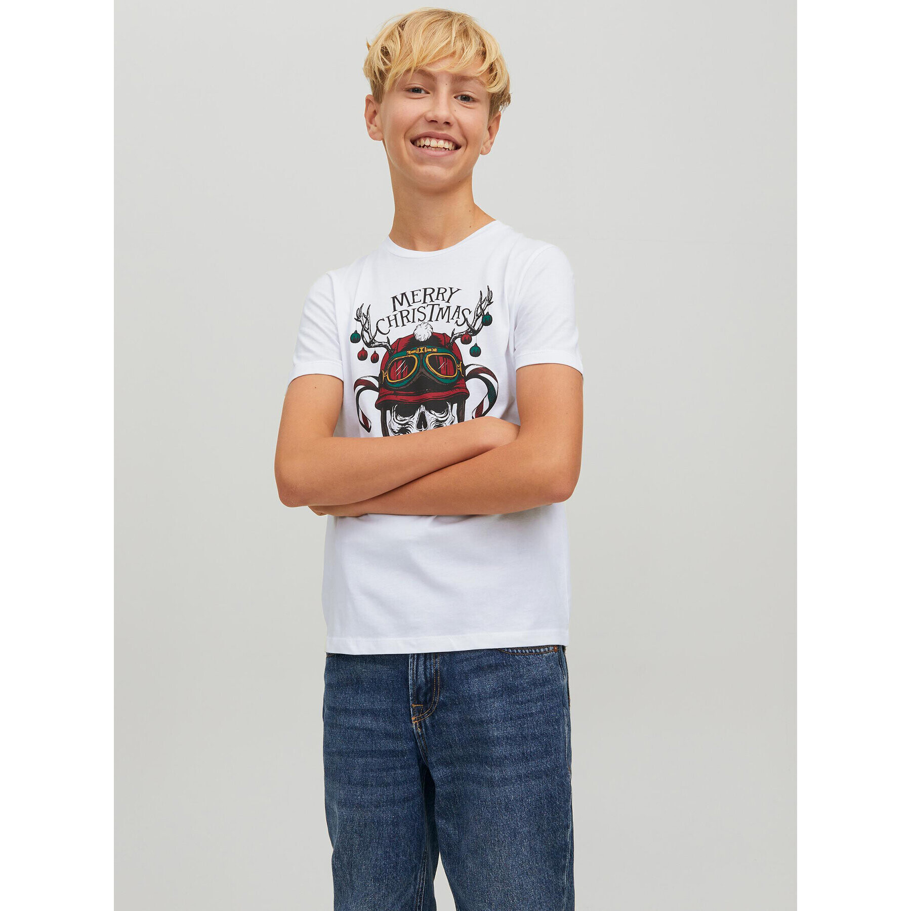 Jack&Jones Junior Тишърт Claus 12222475 Бял Regular Fit - Pepit.bg