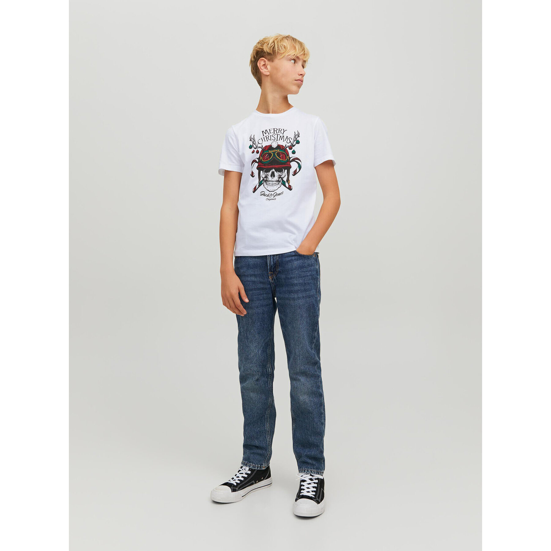 Jack&Jones Junior Тишърт Claus 12222475 Бял Regular Fit - Pepit.bg