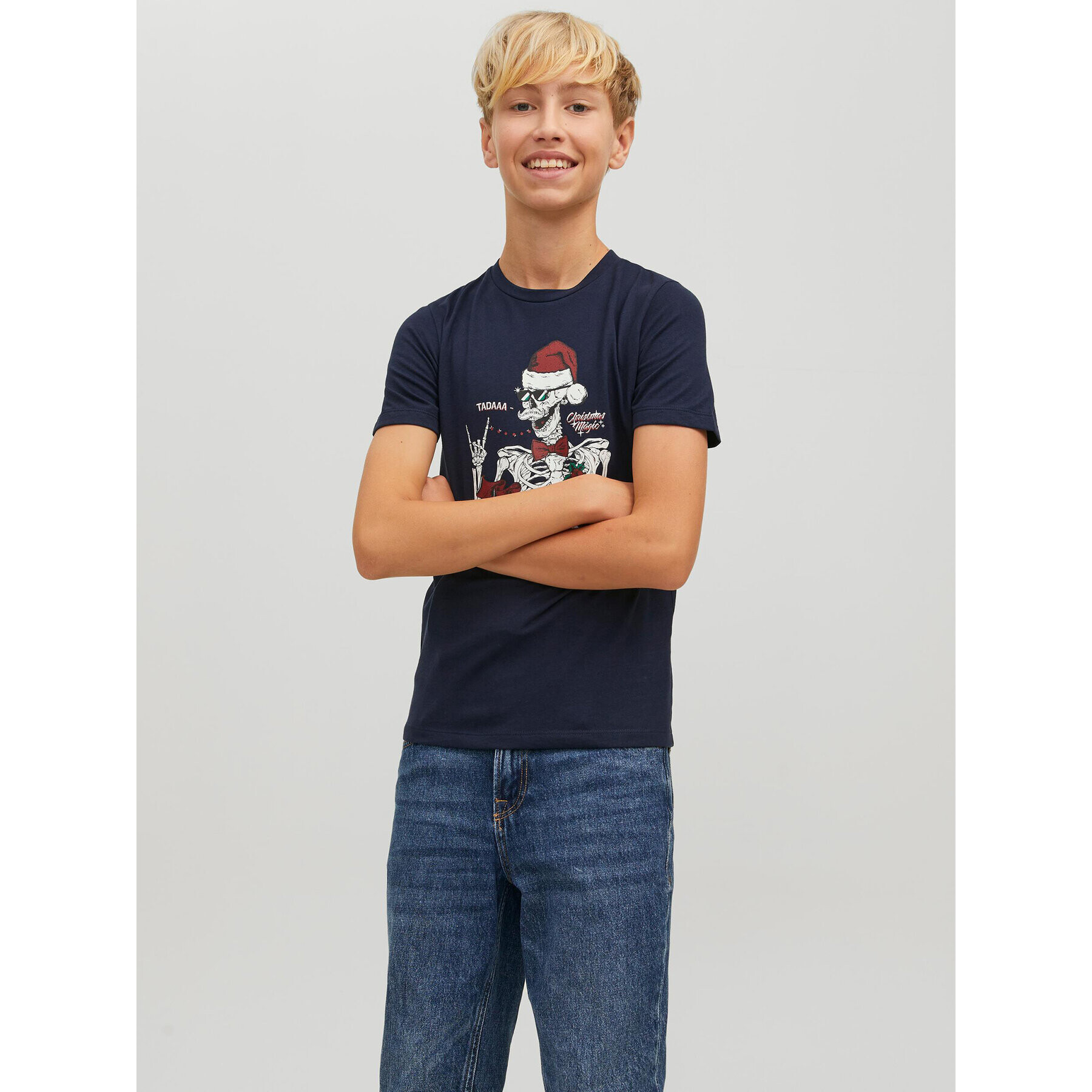 Jack&Jones Junior Тишърт Claus 12222475 Тъмносин Regular Fit - Pepit.bg