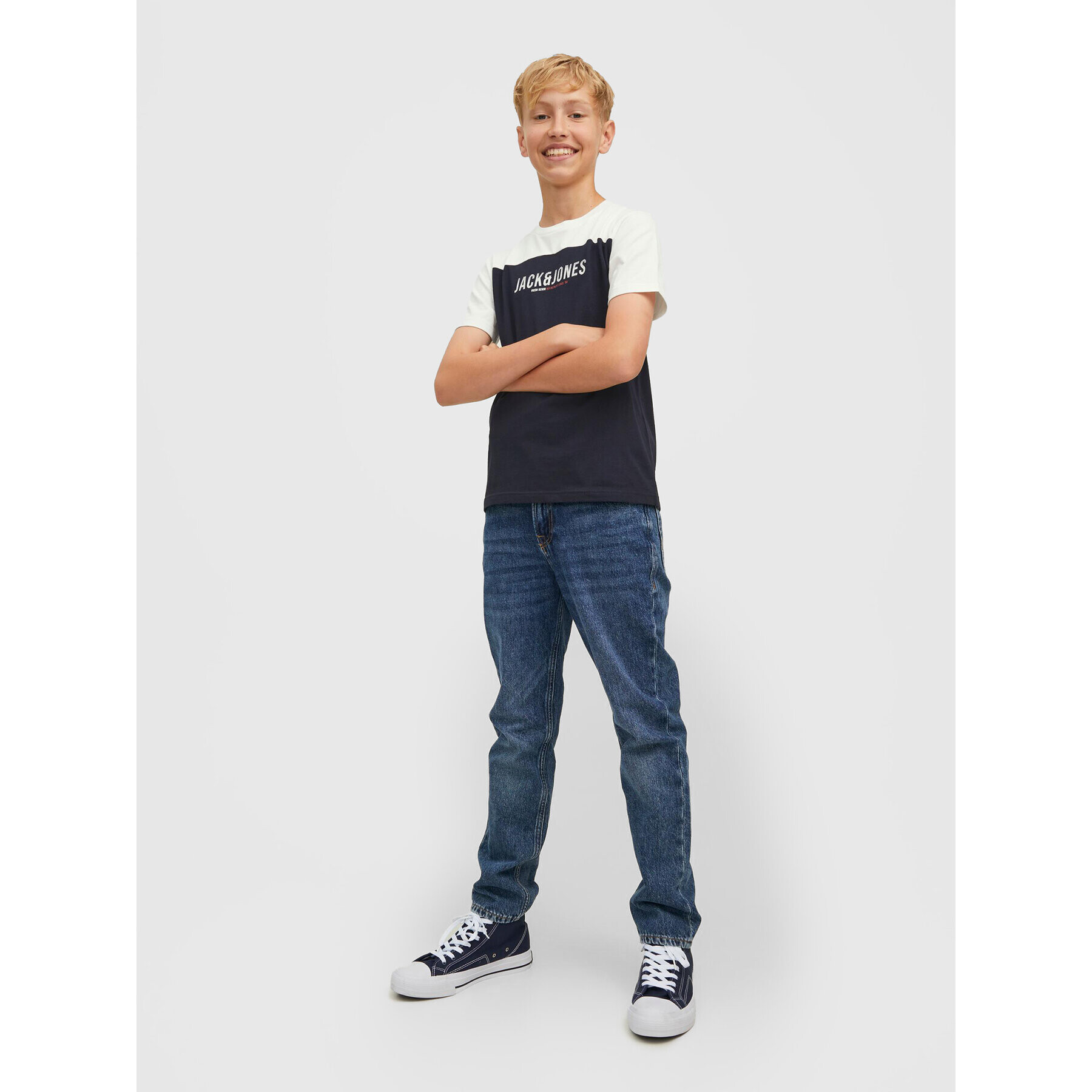 Jack&Jones Junior Тишърт Dan 12212182 Тъмносин Regular Fit - Pepit.bg