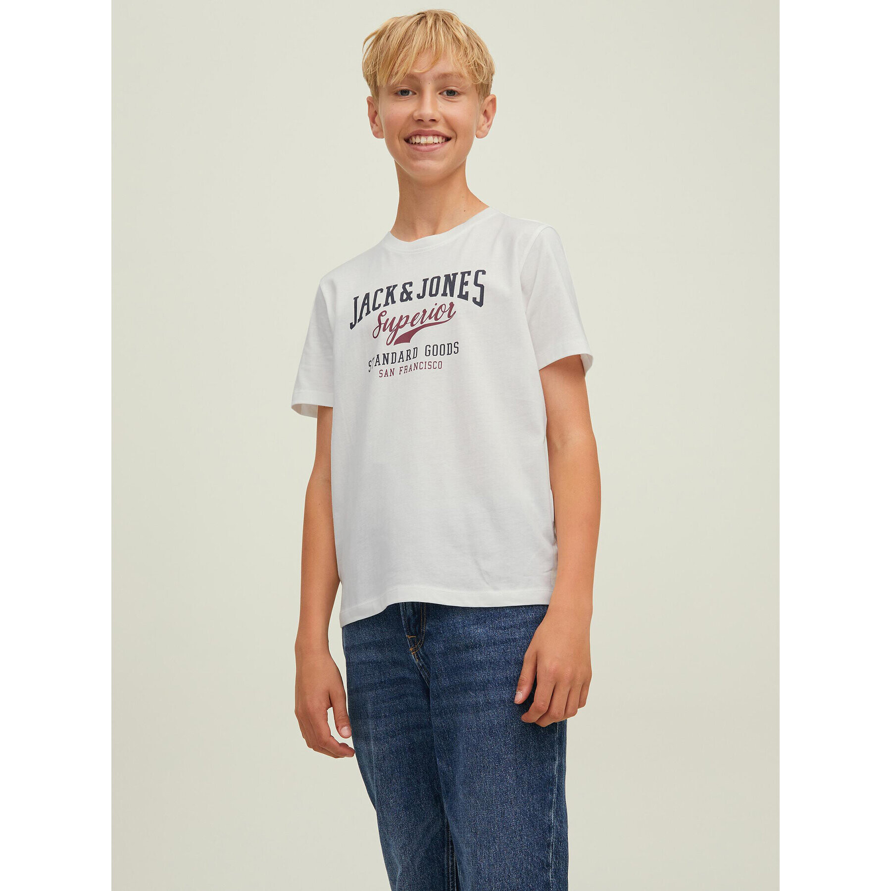 Jack&Jones Junior Тишърт Logo 12213081 Бял Regular Fit - Pepit.bg