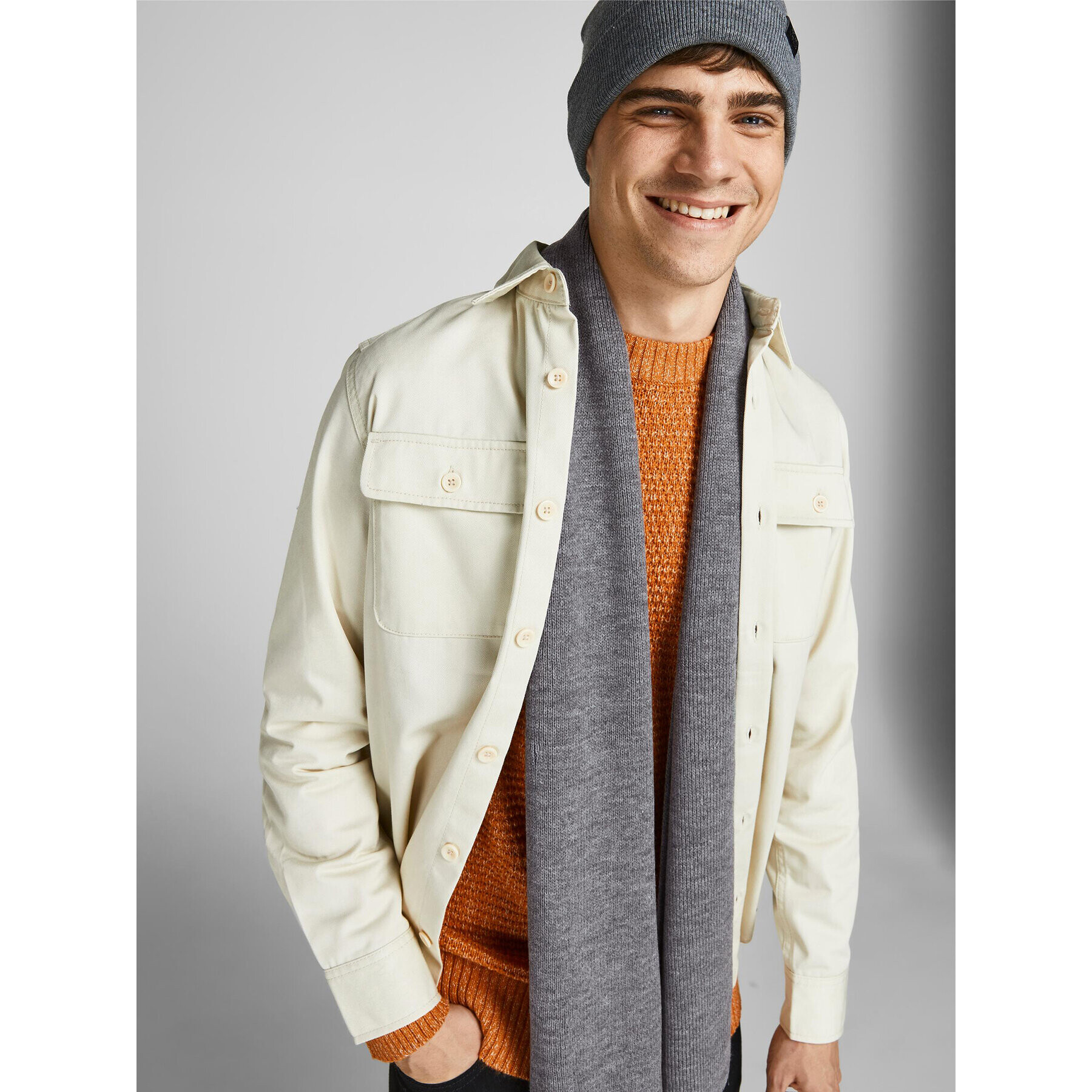 Jack&Jones Комплект шал и шапка 12163827 Сив - Pepit.bg