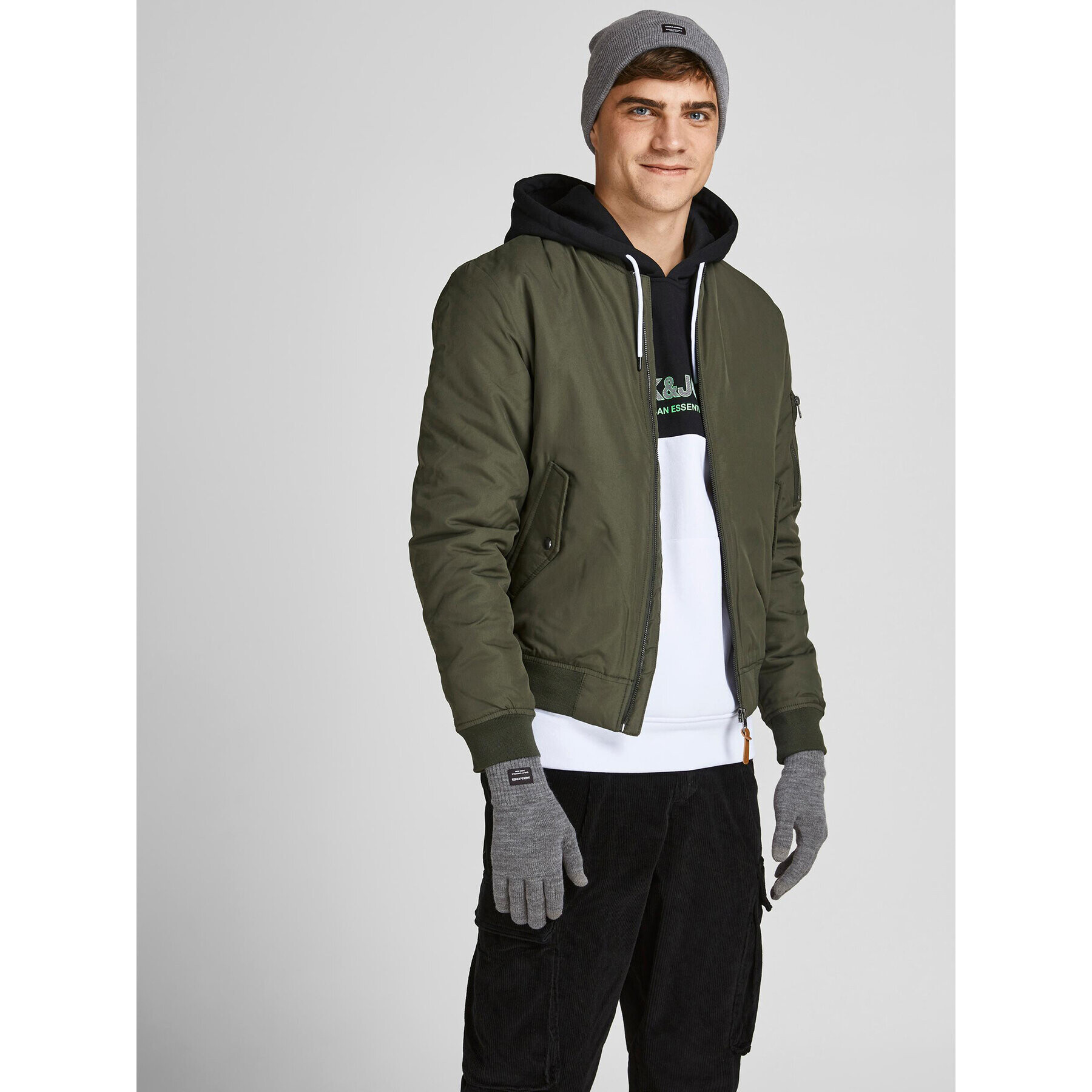 Jack&Jones Комплект шапка и ръкавици 12168383 Сив - Pepit.bg