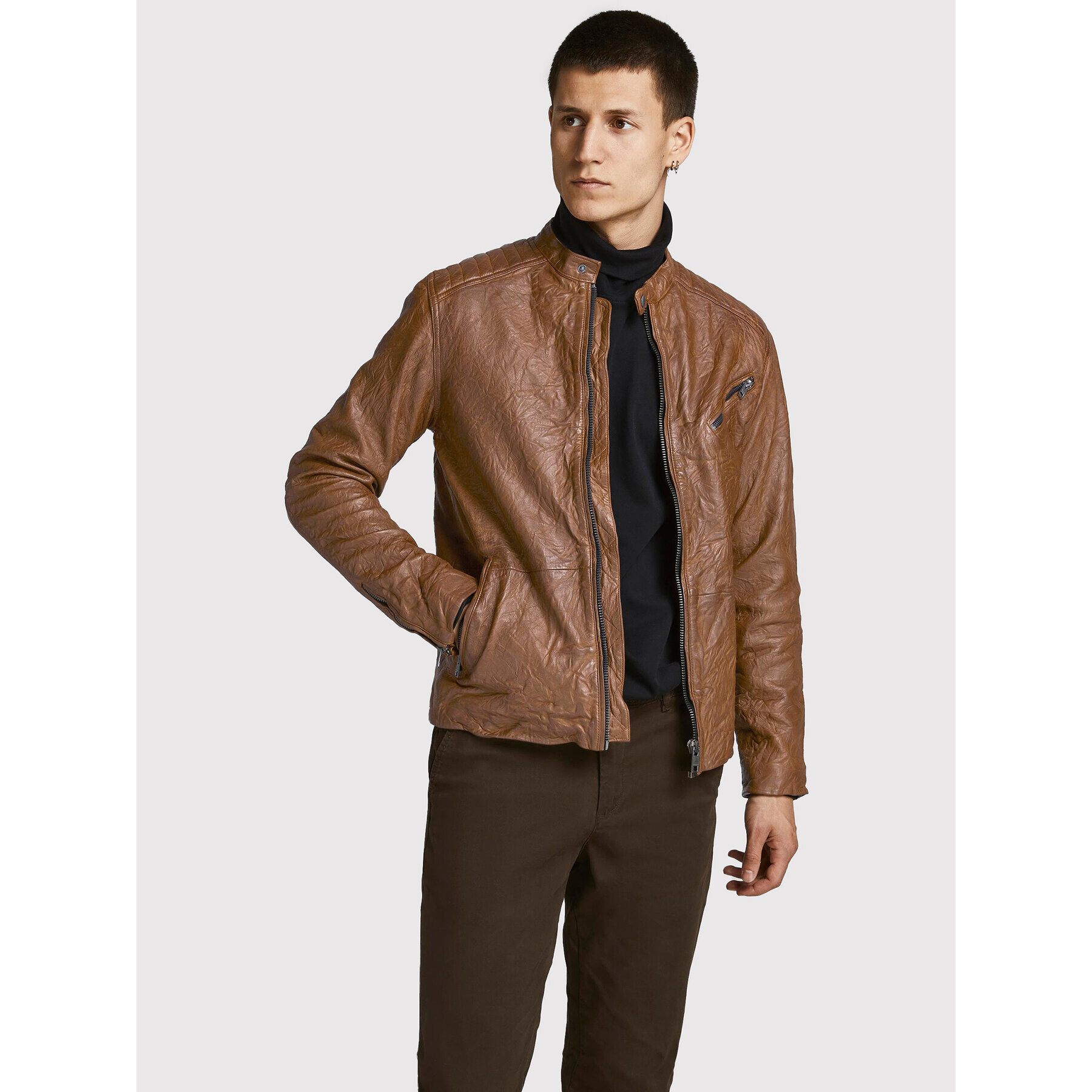 Jack&Jones Кожено яке Joel 12191012 Кафяв Regular Fit - Pepit.bg