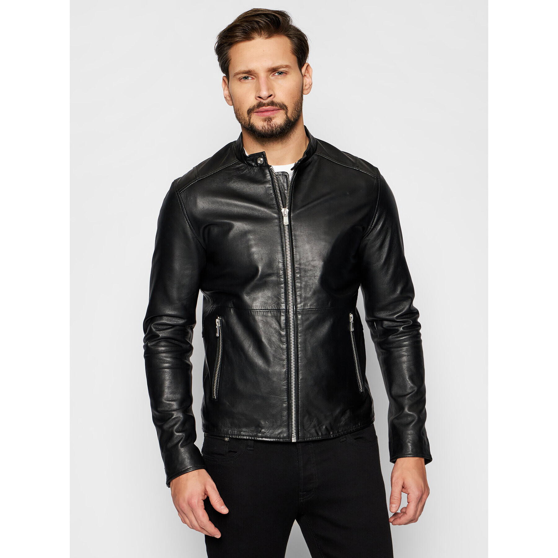 Jack&Jones Кожено яке Jprblacolt Leather 12193268 Черен Regular Fit - Pepit.bg