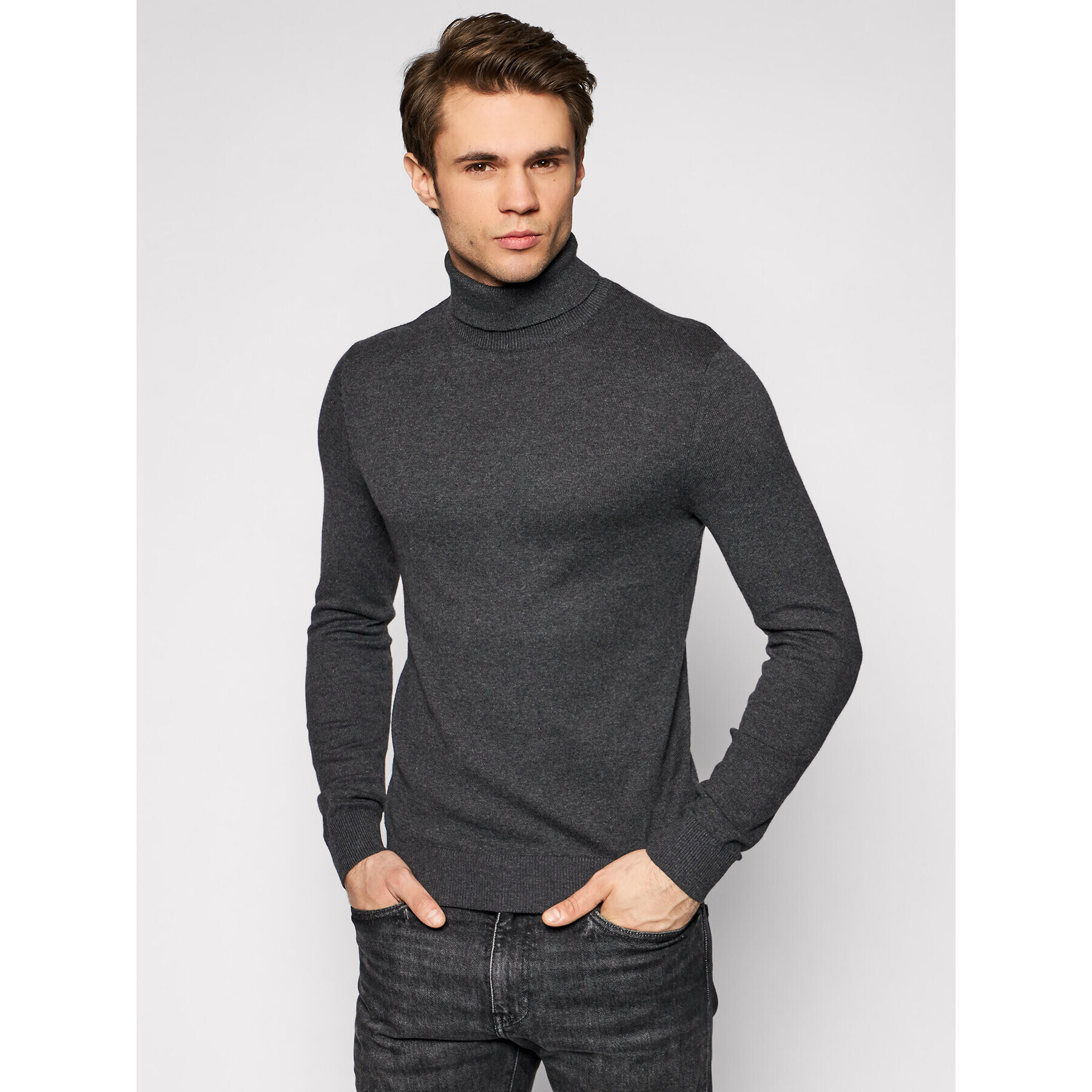 Jack&Jones Поло Emil Knit Roll 12157417 Сив Regular Fit - Pepit.bg