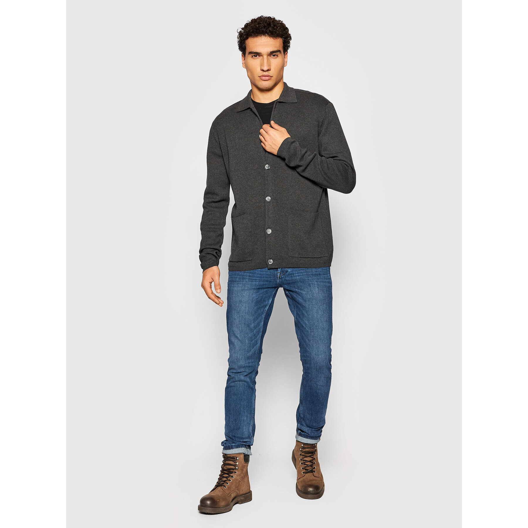 Jack&Jones PREMIUM Кардиган Blajames 12193160 Сив Regular Fit - Pepit.bg