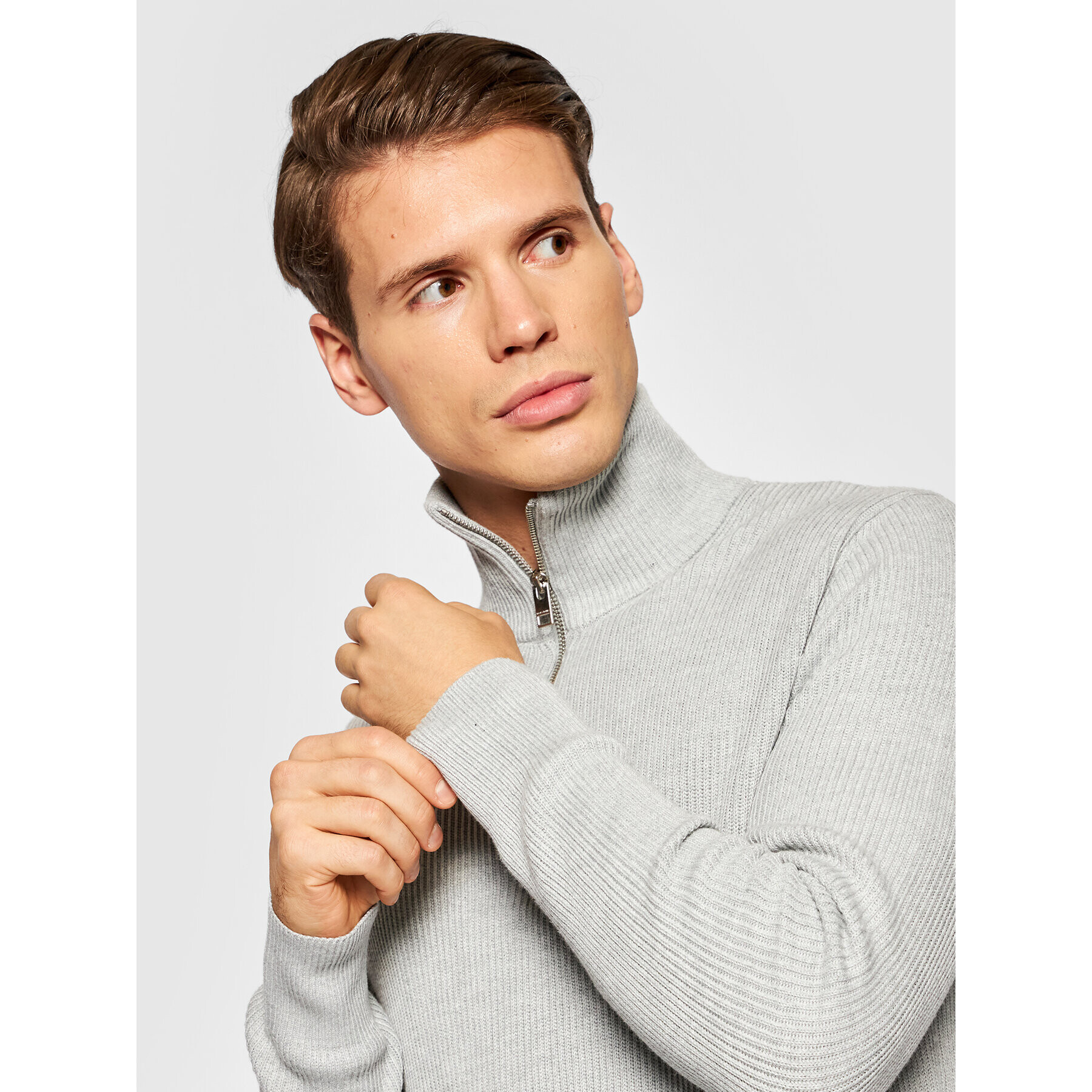 Jack&Jones PREMIUM Пуловер Perfect 12193527 Сив Regular Fit - Pepit.bg