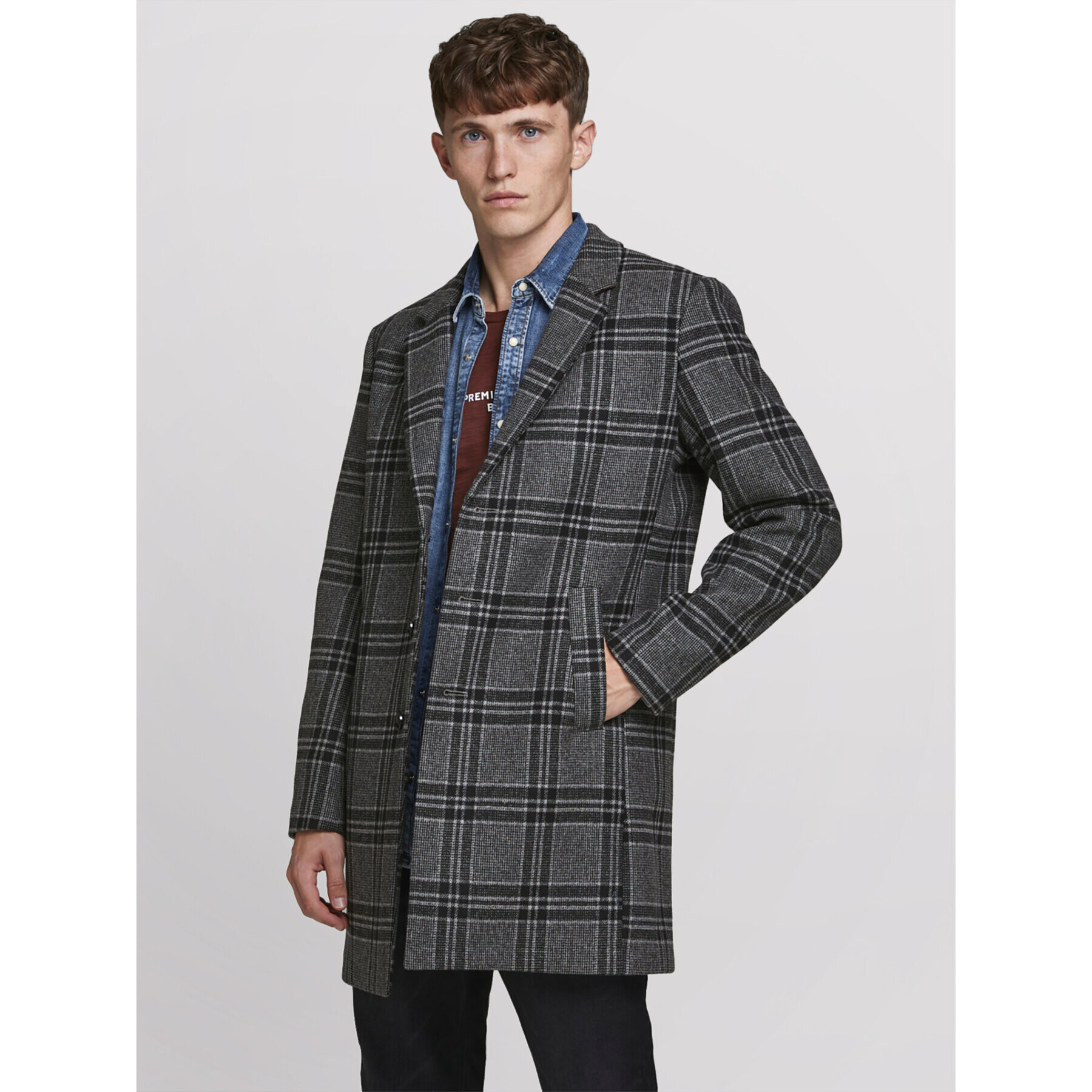 Jack&Jones Преходно палто Blamoulder Check 12175885 Сив Regular Fit - Pepit.bg
