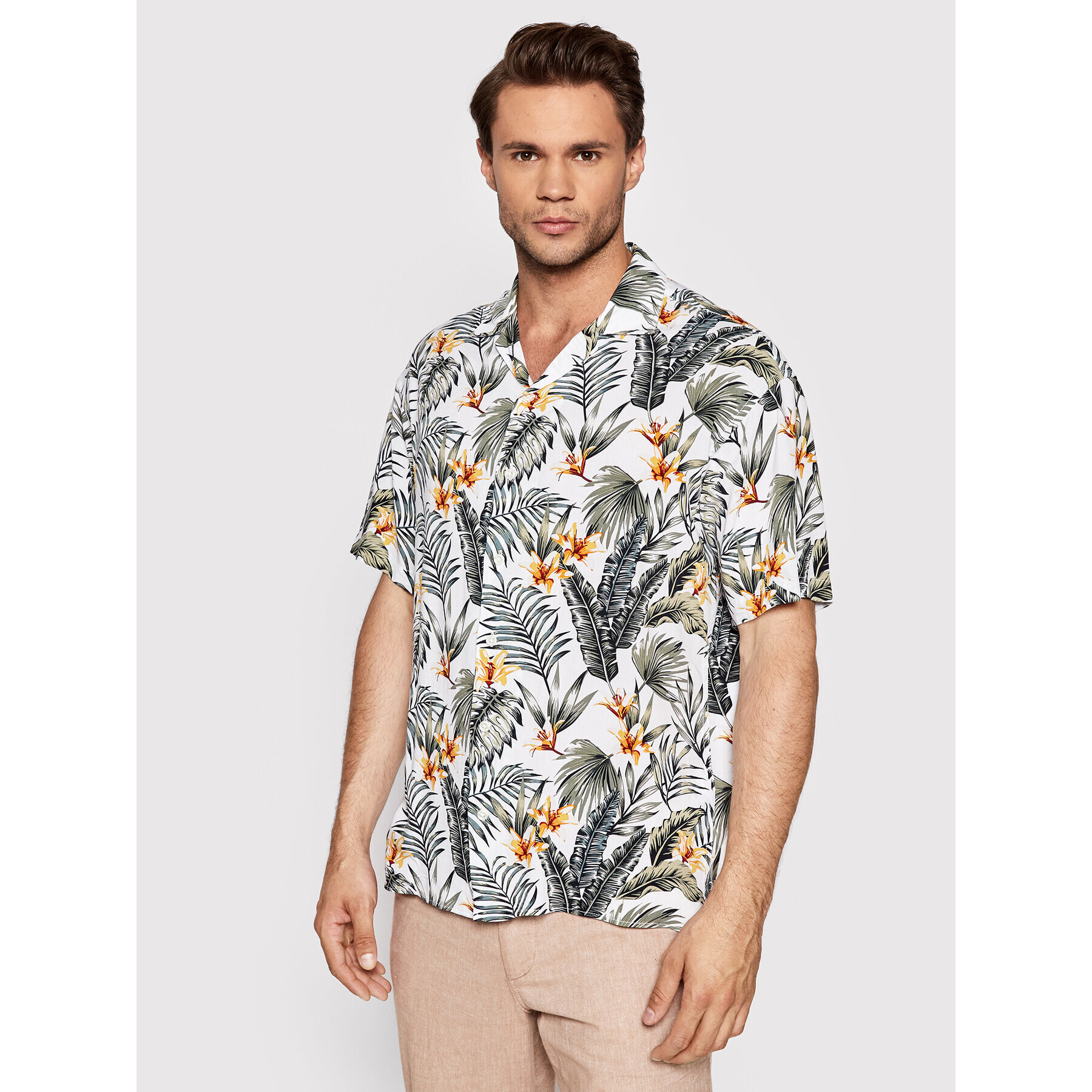 Jack&Jones Риза Tropic 12202240 Бял Relaxed Fit - Pepit.bg