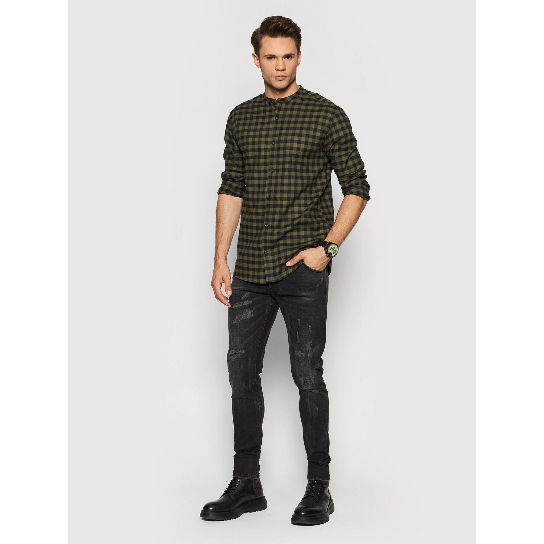 Jack&Jones PREMIUM Риза Blawinter 12196944 Зелен Slim Fit - Pepit.bg