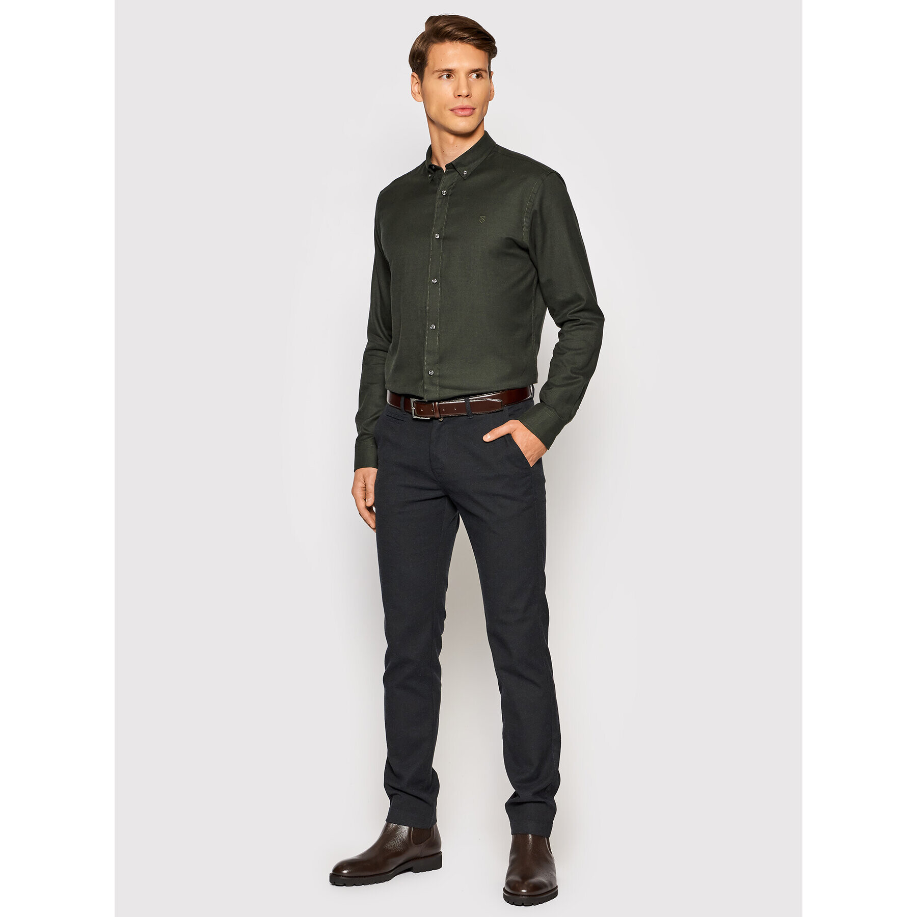 Jack&Jones PREMIUM Риза Perfect Twist 12193092 Зелен Slim Fit - Pepit.bg