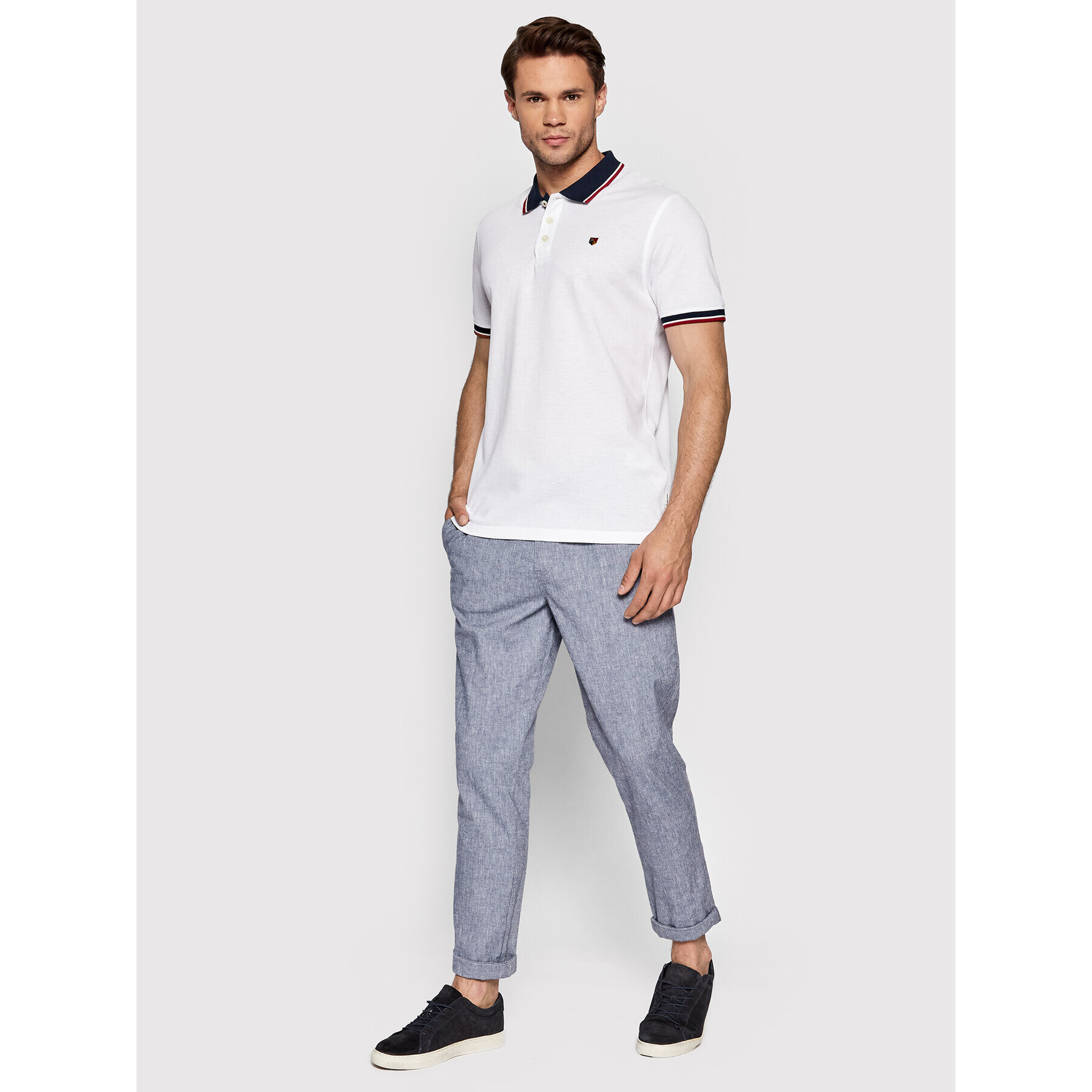 Jack&Jones PREMIUM Тениска с яка и копчета Bluwin 12169064 Бял Regular Fit - Pepit.bg