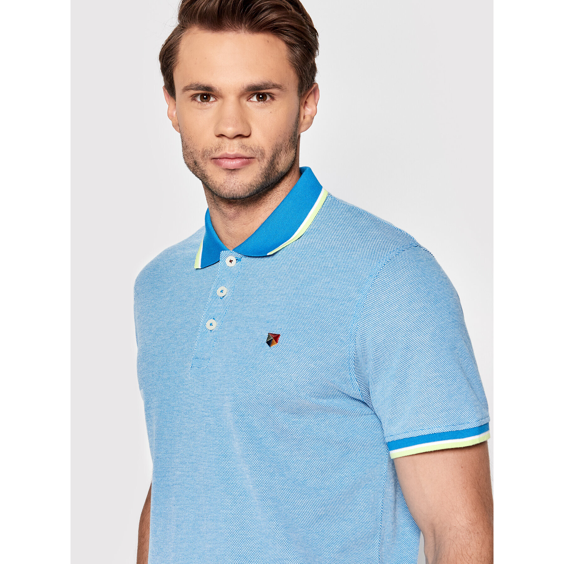 Jack&Jones PREMIUM Тениска с яка и копчета Win 12169064 Син Regular Fit - Pepit.bg