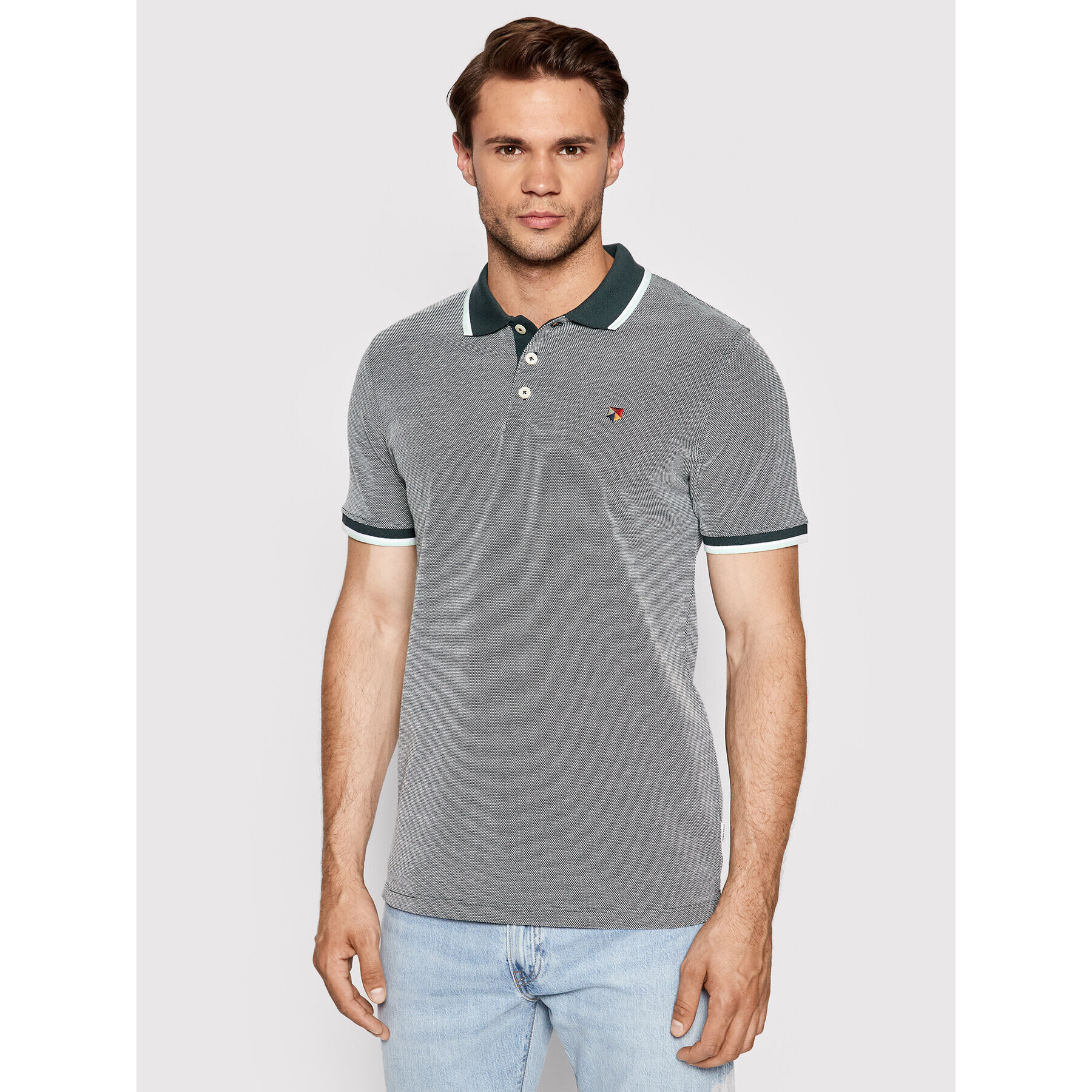 Jack&Jones PREMIUM Тениска с яка и копчета Win 12169064 Зелен Regular Fit - Pepit.bg