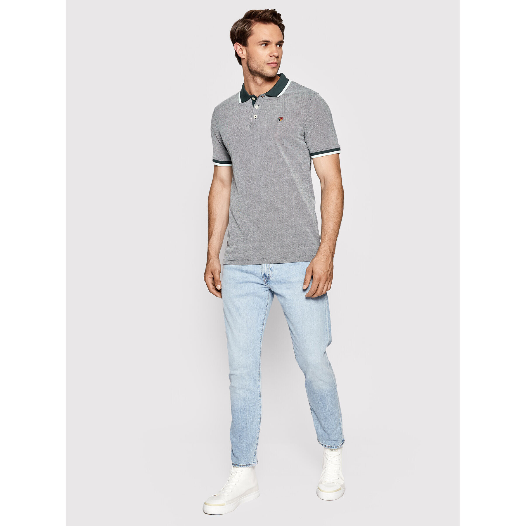 Jack&Jones PREMIUM Тениска с яка и копчета Win 12169064 Зелен Regular Fit - Pepit.bg