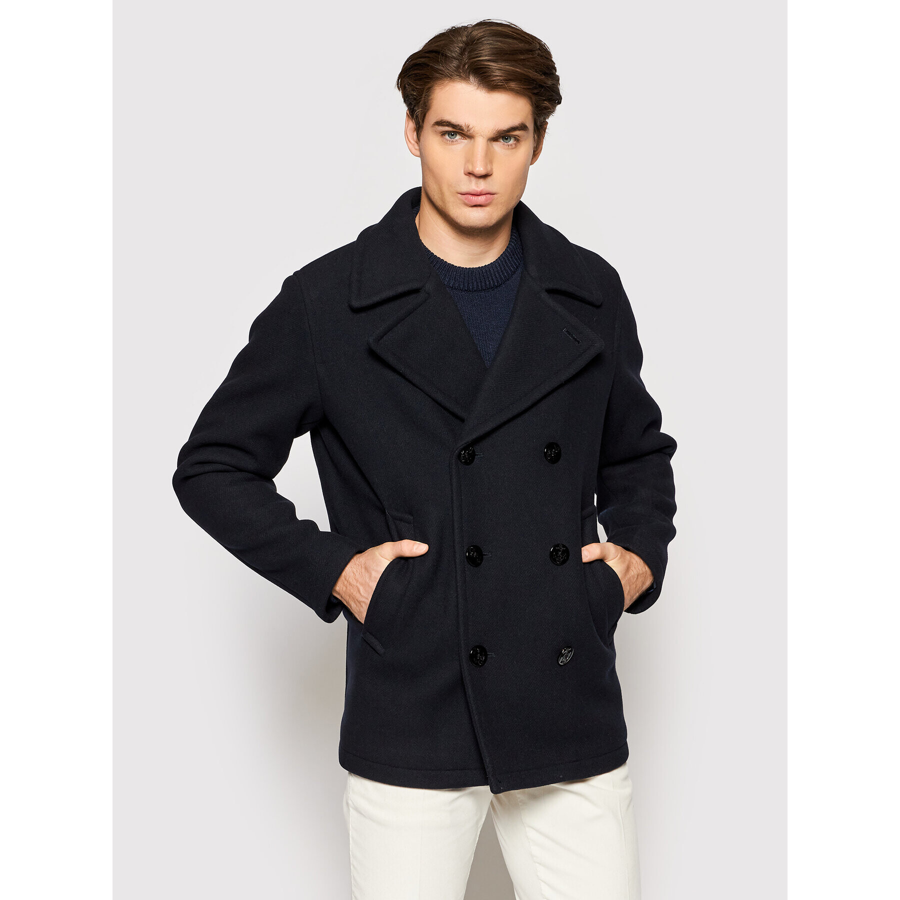 Jack&Jones PREMIUM Вълнено палто Blunavy 12174194 Тъмносин Regular Fit - Pepit.bg