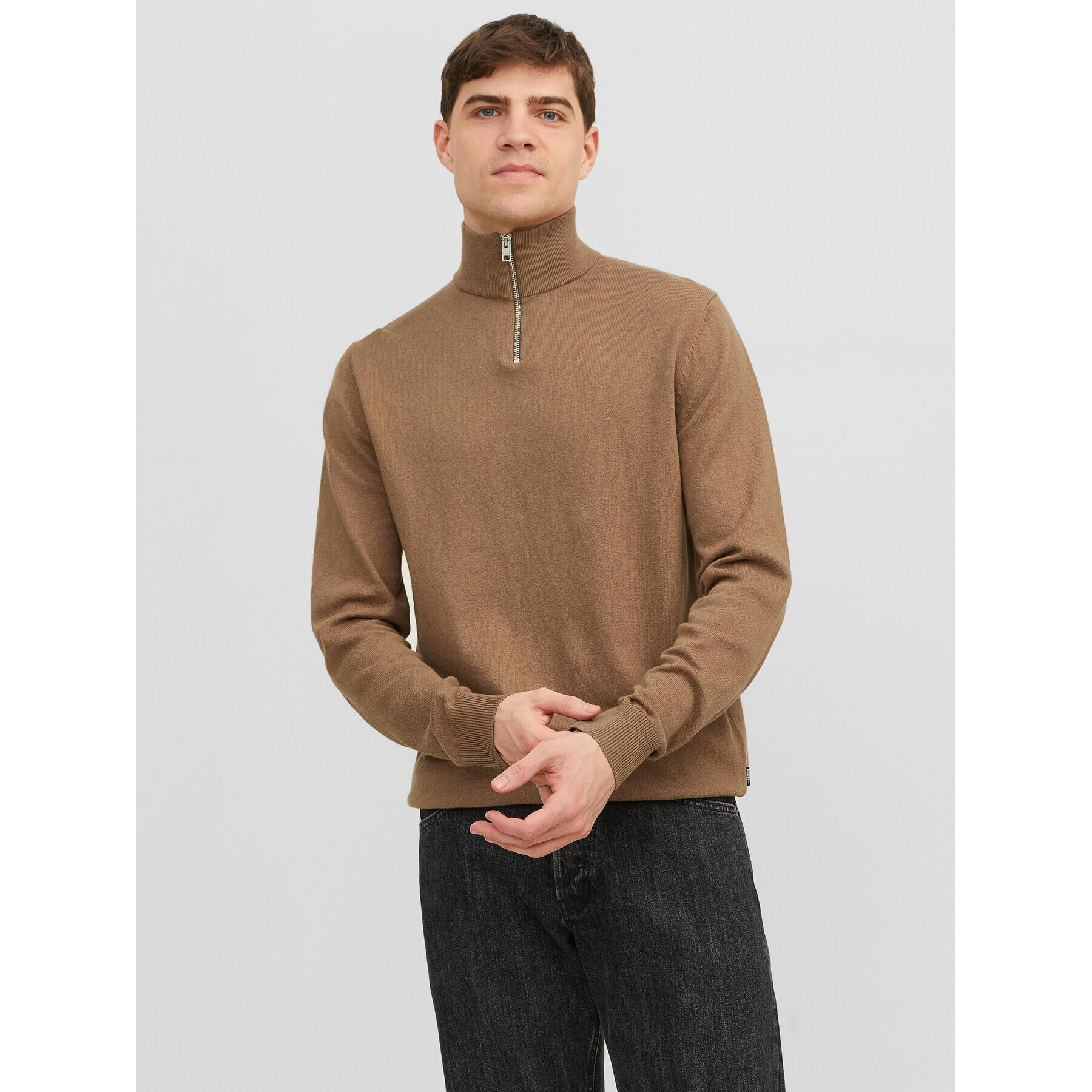 Jack&Jones Пуловер 12189339 Кафяв Regular Fit - Pepit.bg