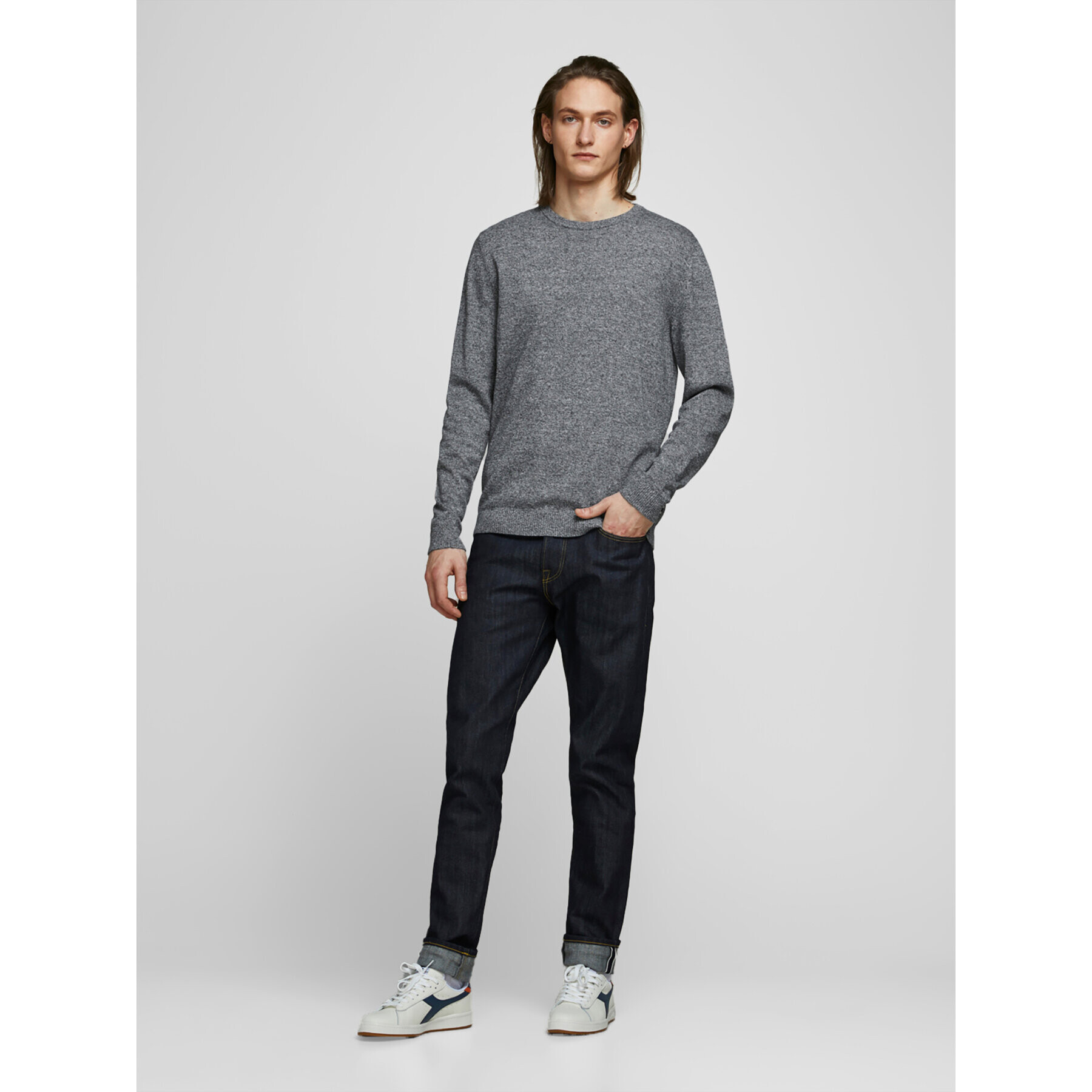 Jack&Jones Пуловер Basic 12137190 Сив Regular Fit - Pepit.bg