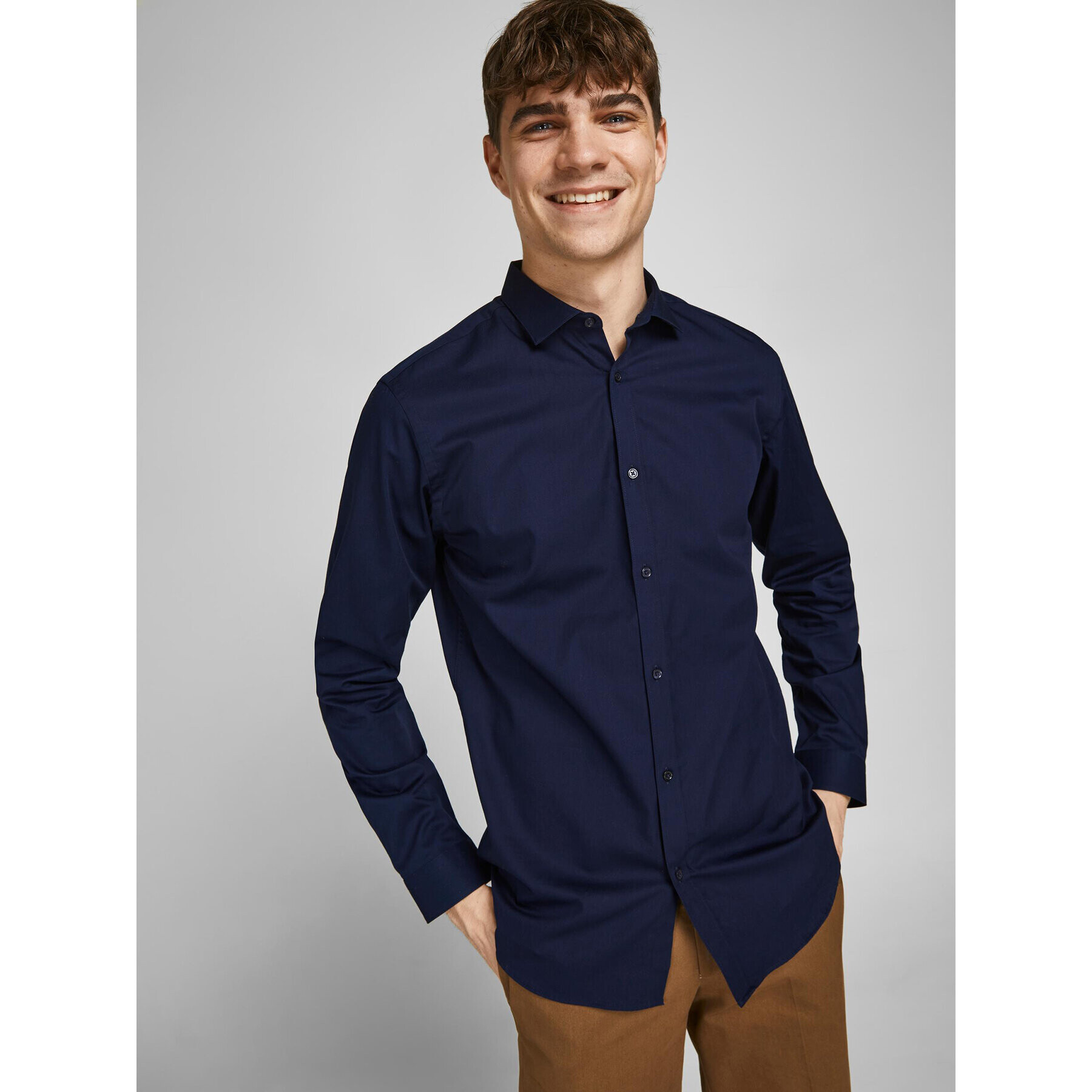 Jack&Jones Риза 12201905 Тъмносин Slim Fit - Pepit.bg