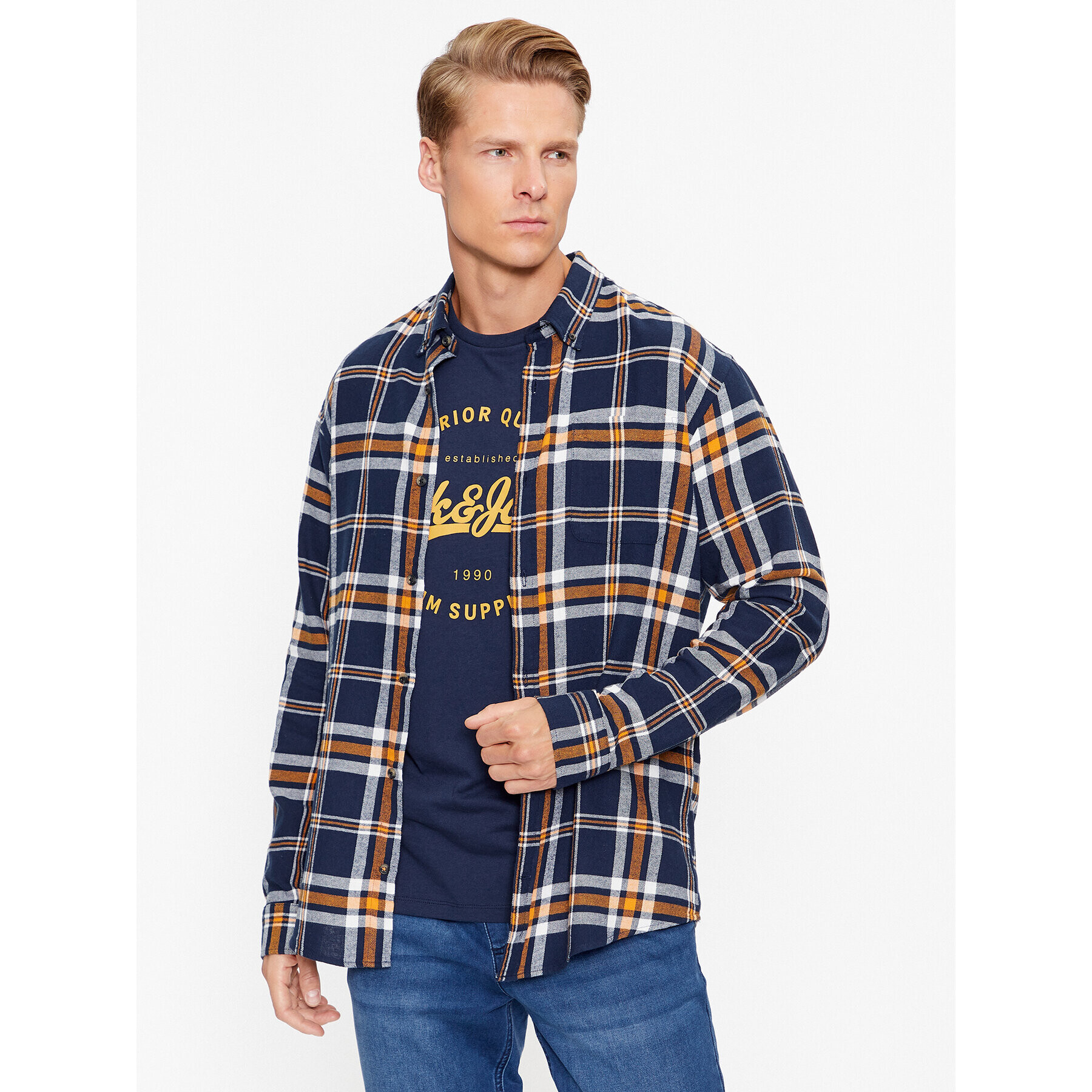 Jack&Jones Риза 12235982 Тъмносин Slim Fit - Pepit.bg
