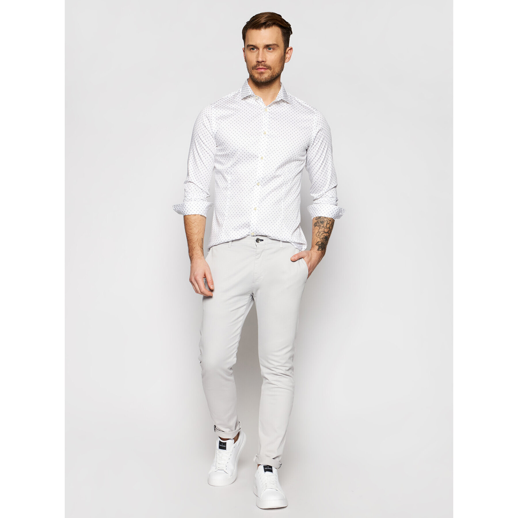 Jack&Jones Риза Blaparma Geo 12184802 Бял Super Slim Fit - Pepit.bg