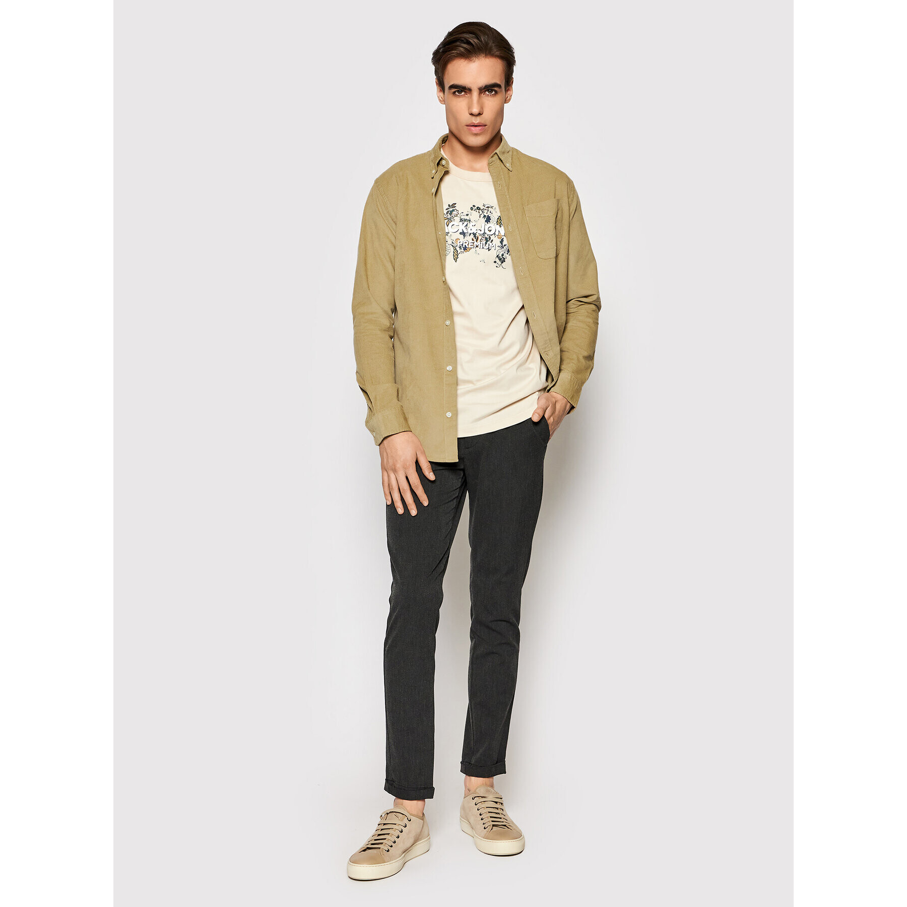 Jack&Jones PREMIUM Риза Blautlas Cord 12196529 Бежов Slim Fit - Pepit.bg