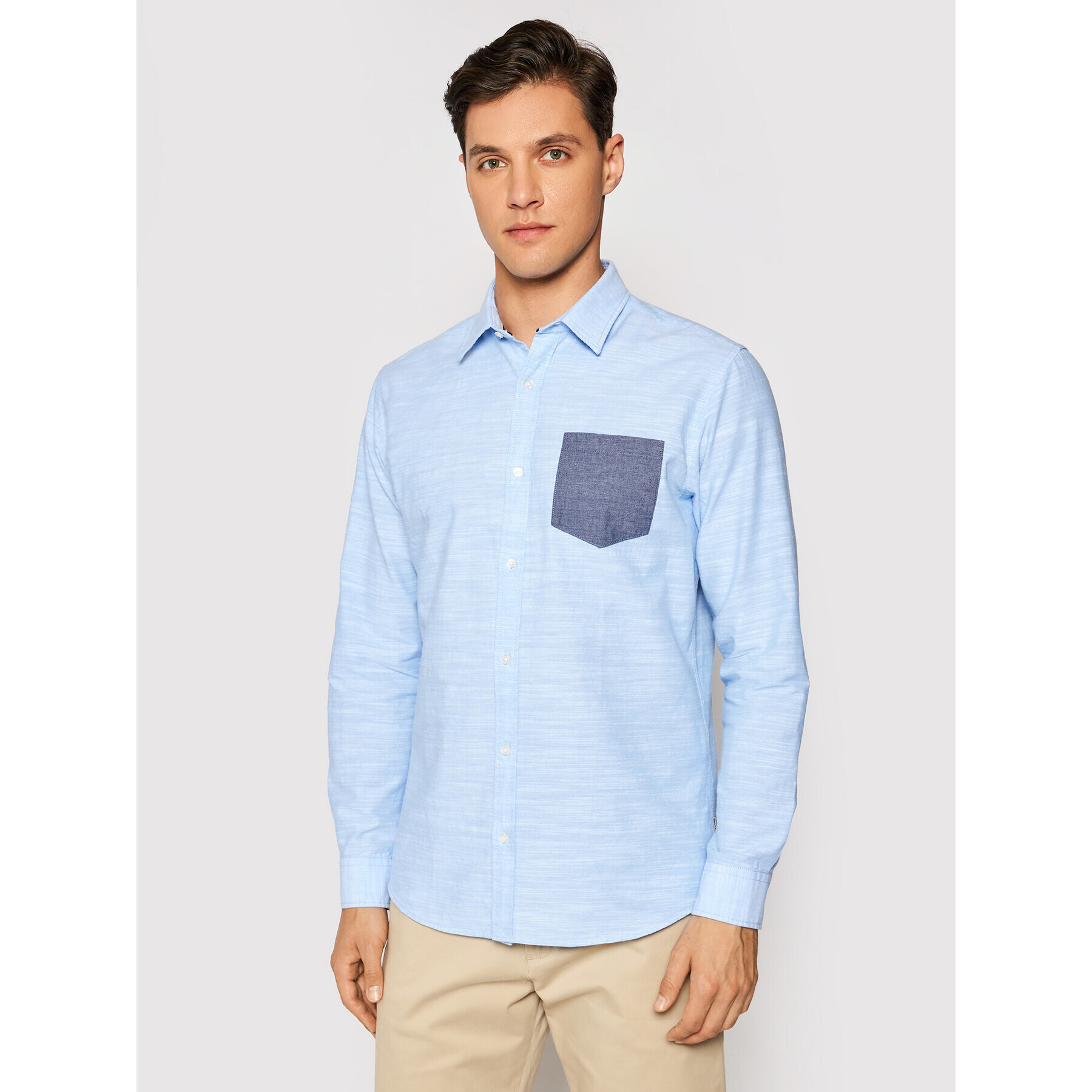 Jack&Jones Риза Colin Patch Ls Plain 12182762 Син Slim Fit - Pepit.bg