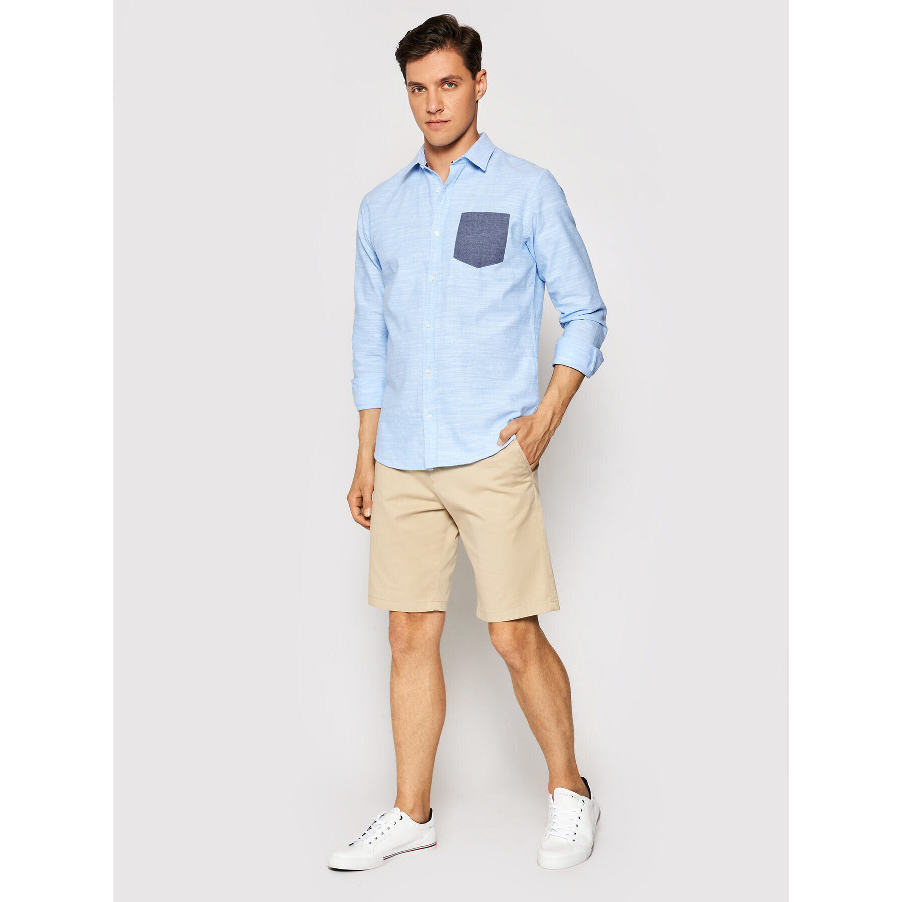 Jack&Jones Риза Colin Patch Ls Plain 12182762 Син Slim Fit - Pepit.bg