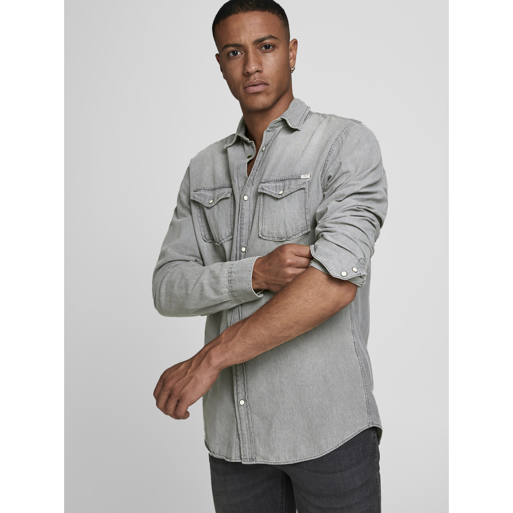 Jack&Jones Риза Sheridan 12138115 Сив Slim Fit - Pepit.bg