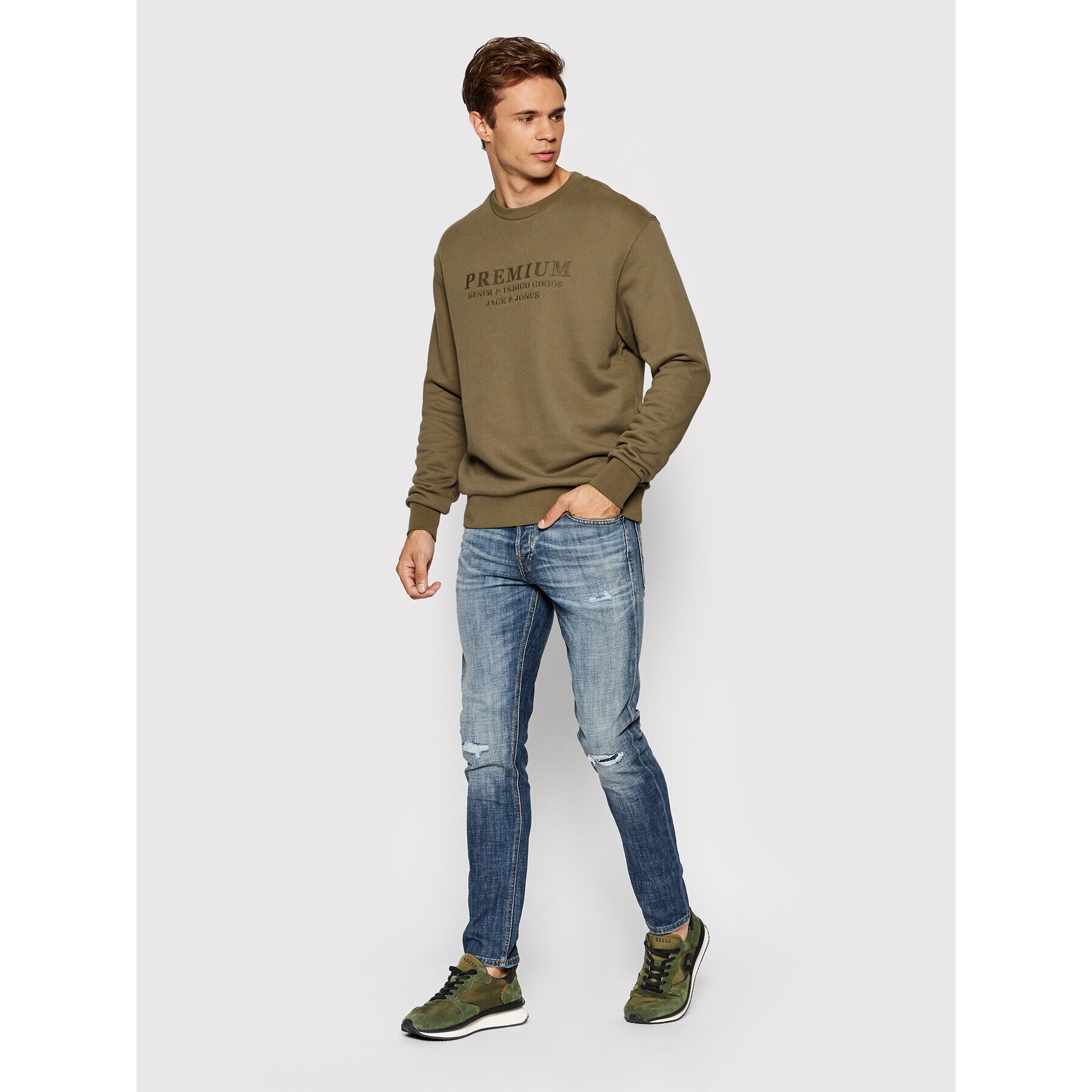 Jack&Jones PREMIUM Суитшърт Blu Frank 12193779 Зелен Regular Fit - Pepit.bg