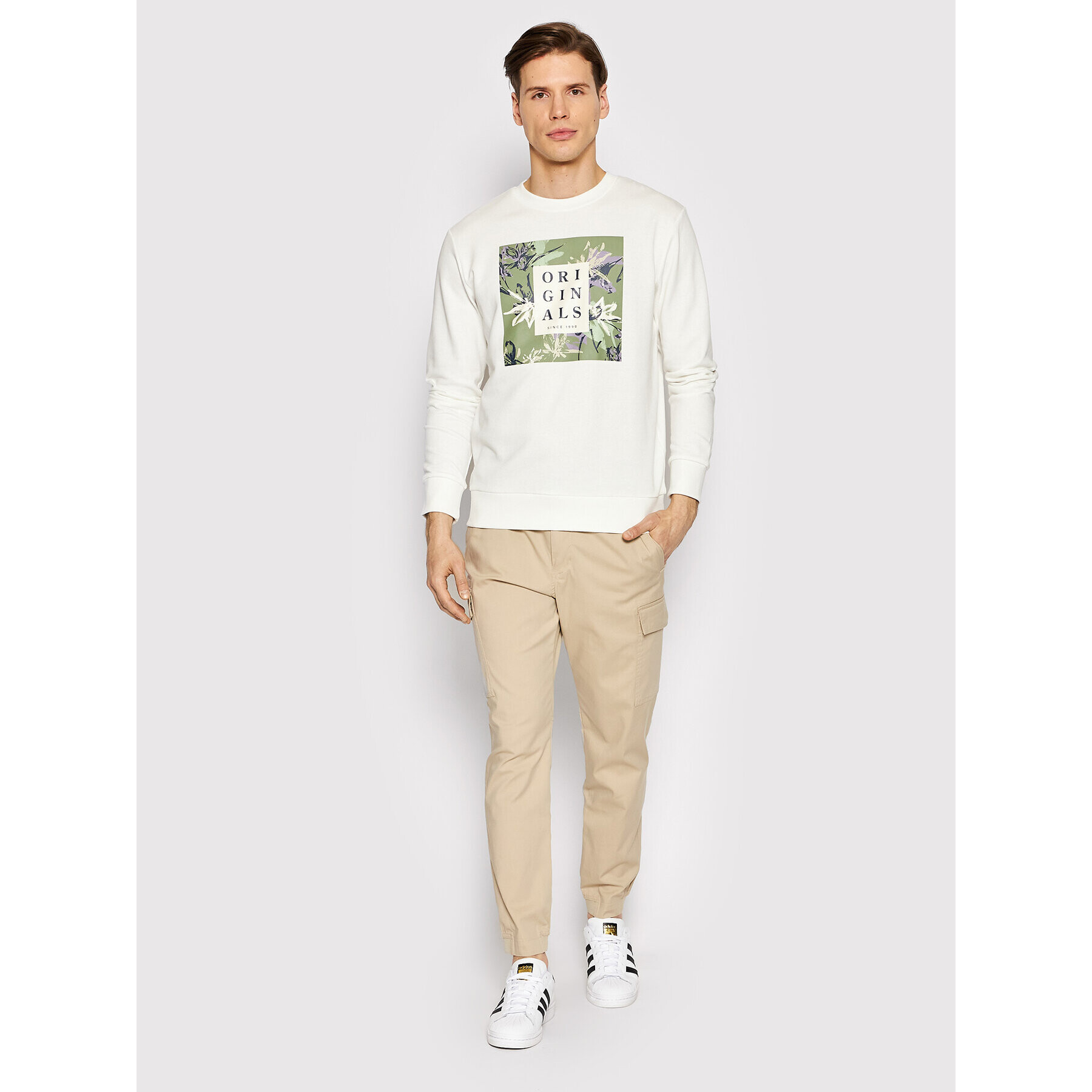 Jack&Jones Суитшърт Flower 12205655 Бял Regular Fit - Pepit.bg