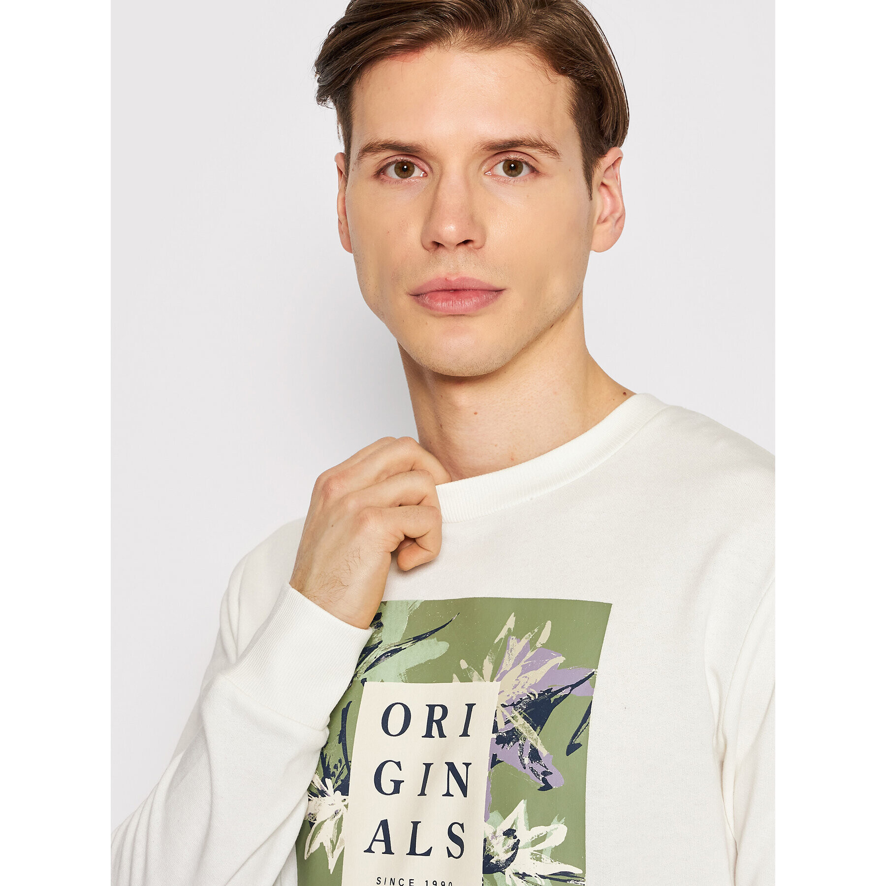 Jack&Jones Суитшърт Flower 12205655 Бял Regular Fit - Pepit.bg