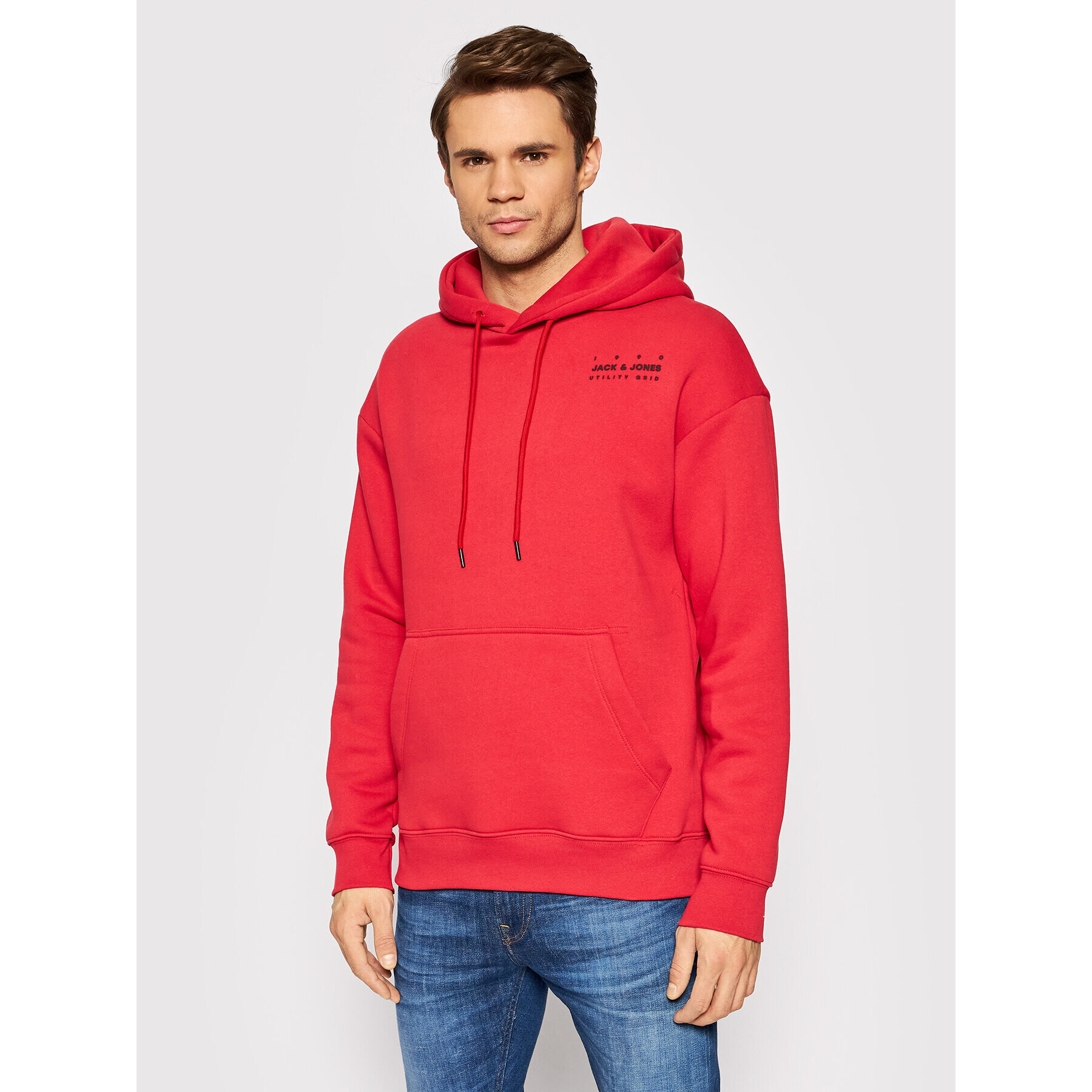 Jack&Jones Суитшърт Grid Sweat 12198137 Червен Relaxed Fit - Pepit.bg