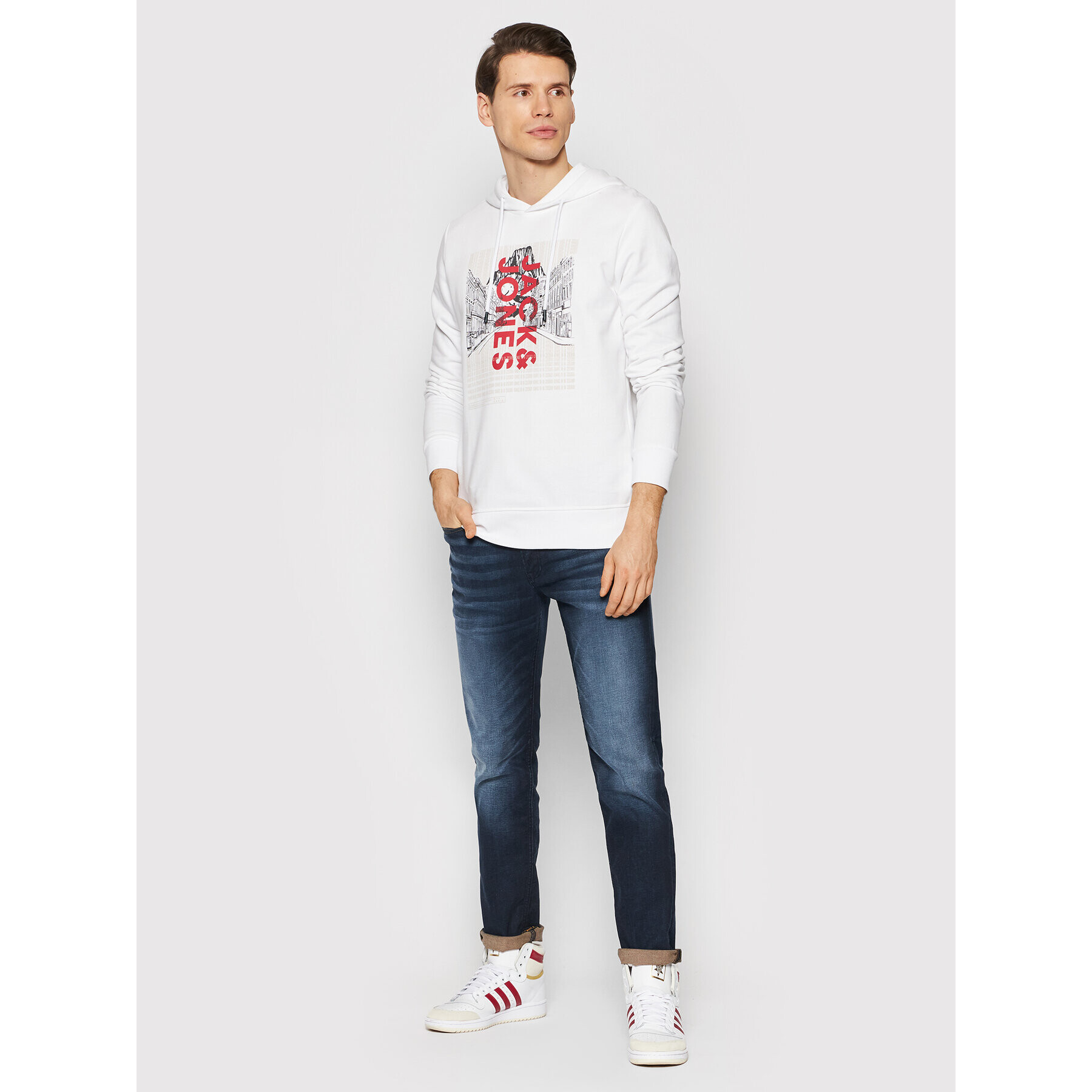 Jack&Jones Суитшърт Kalf 12202138 Бял Regular Fit - Pepit.bg