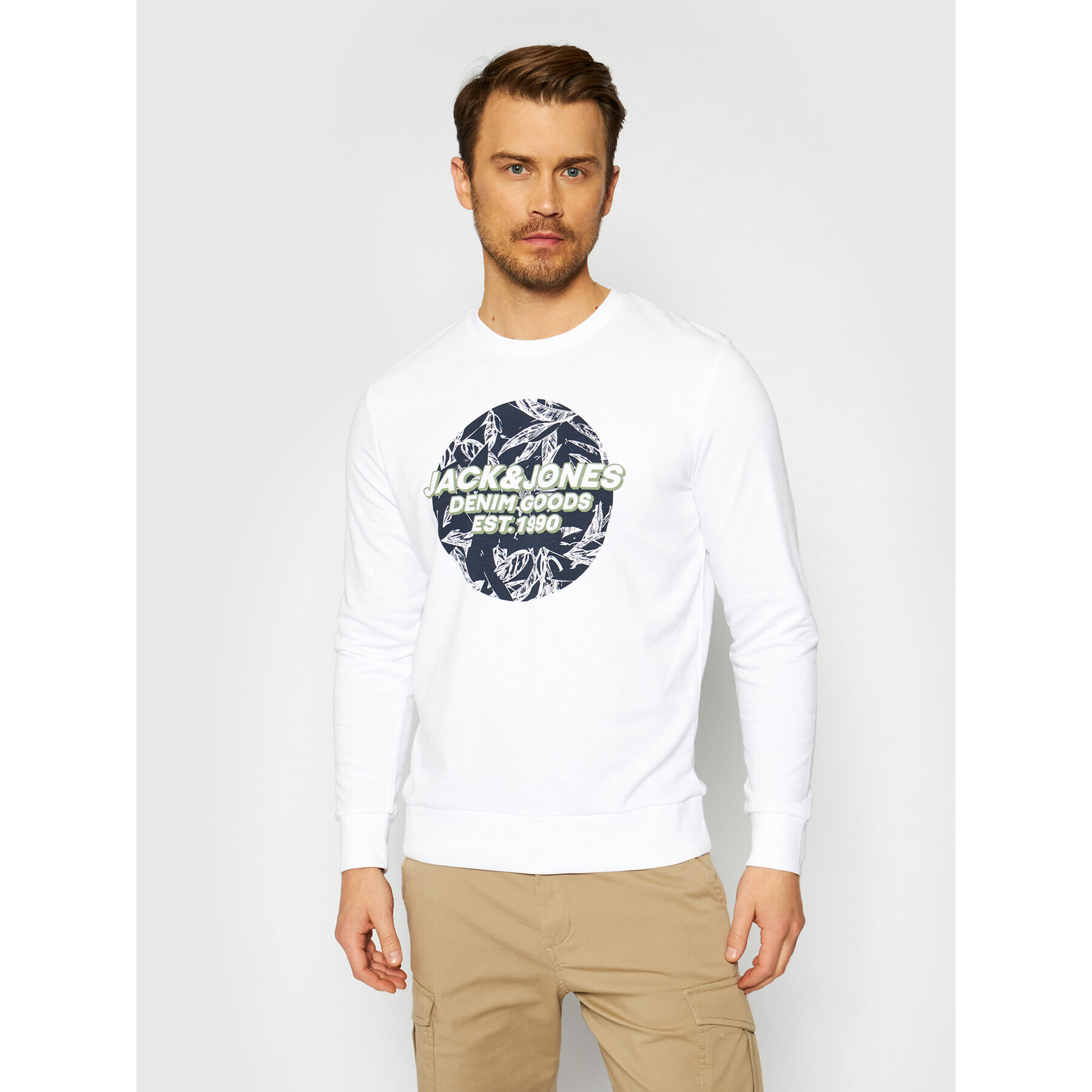 Jack&Jones Суитшърт Lefo 12185696 Бял Regular Fit - Pepit.bg