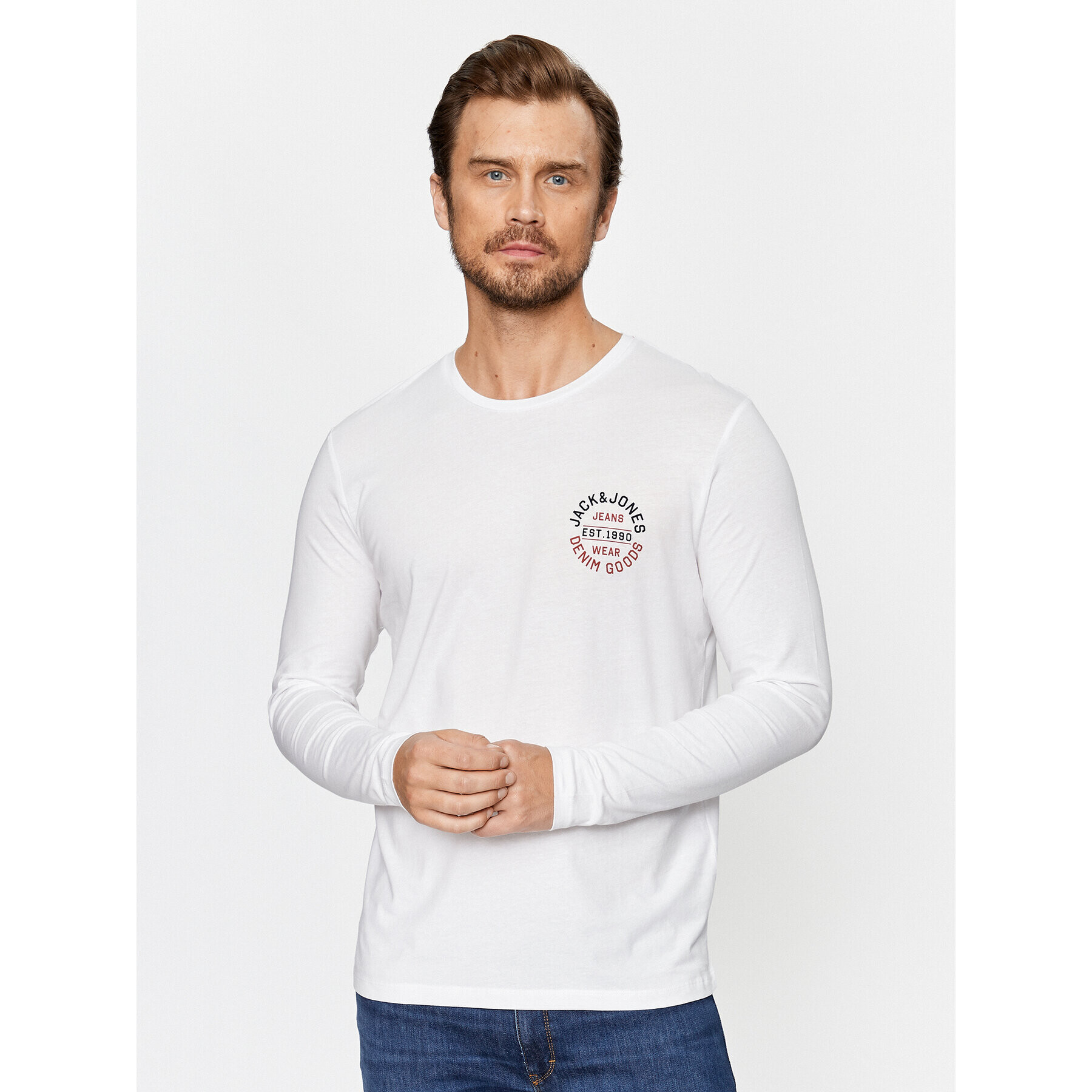 Jack&Jones Тениска с дълъг ръкав 12235747 Бял Regular Fit - Pepit.bg