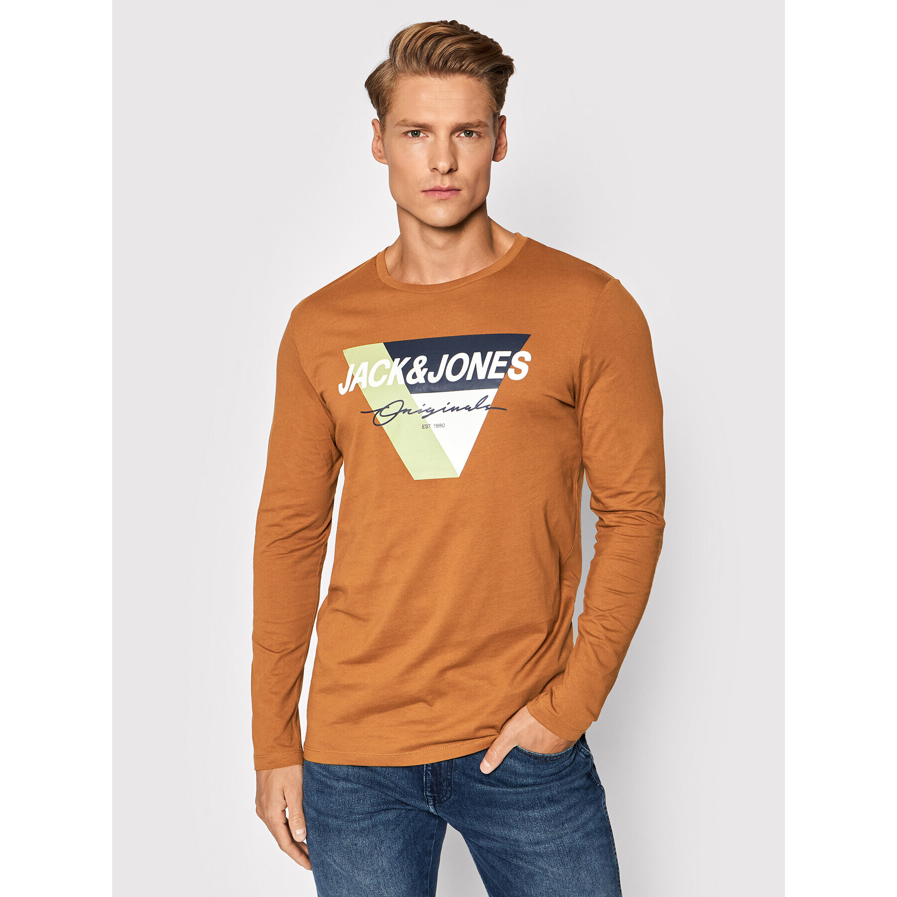 Jack&Jones Тениска с дълъг ръкав Mason 12196647 Кафяв Regular Fit - Pepit.bg