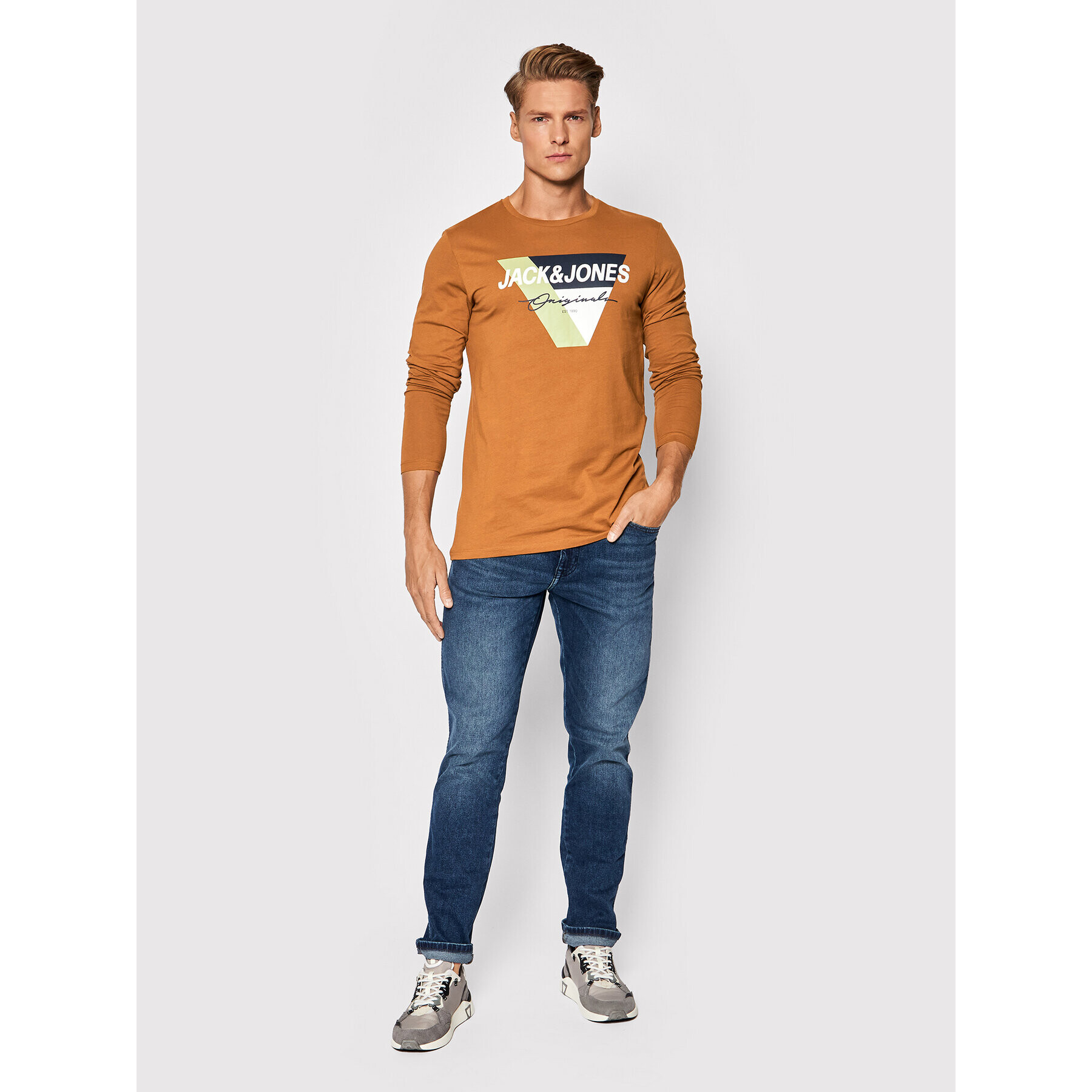 Jack&Jones Тениска с дълъг ръкав Mason 12196647 Кафяв Regular Fit - Pepit.bg