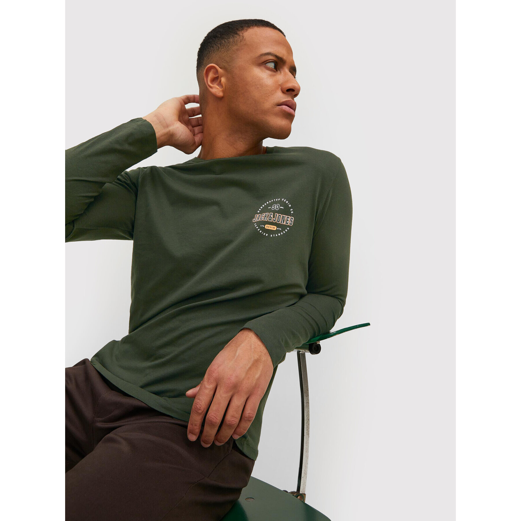 Jack&Jones Тениска с дълъг ръкав Stamp 12211357 Зелен Regular Fit - Pepit.bg