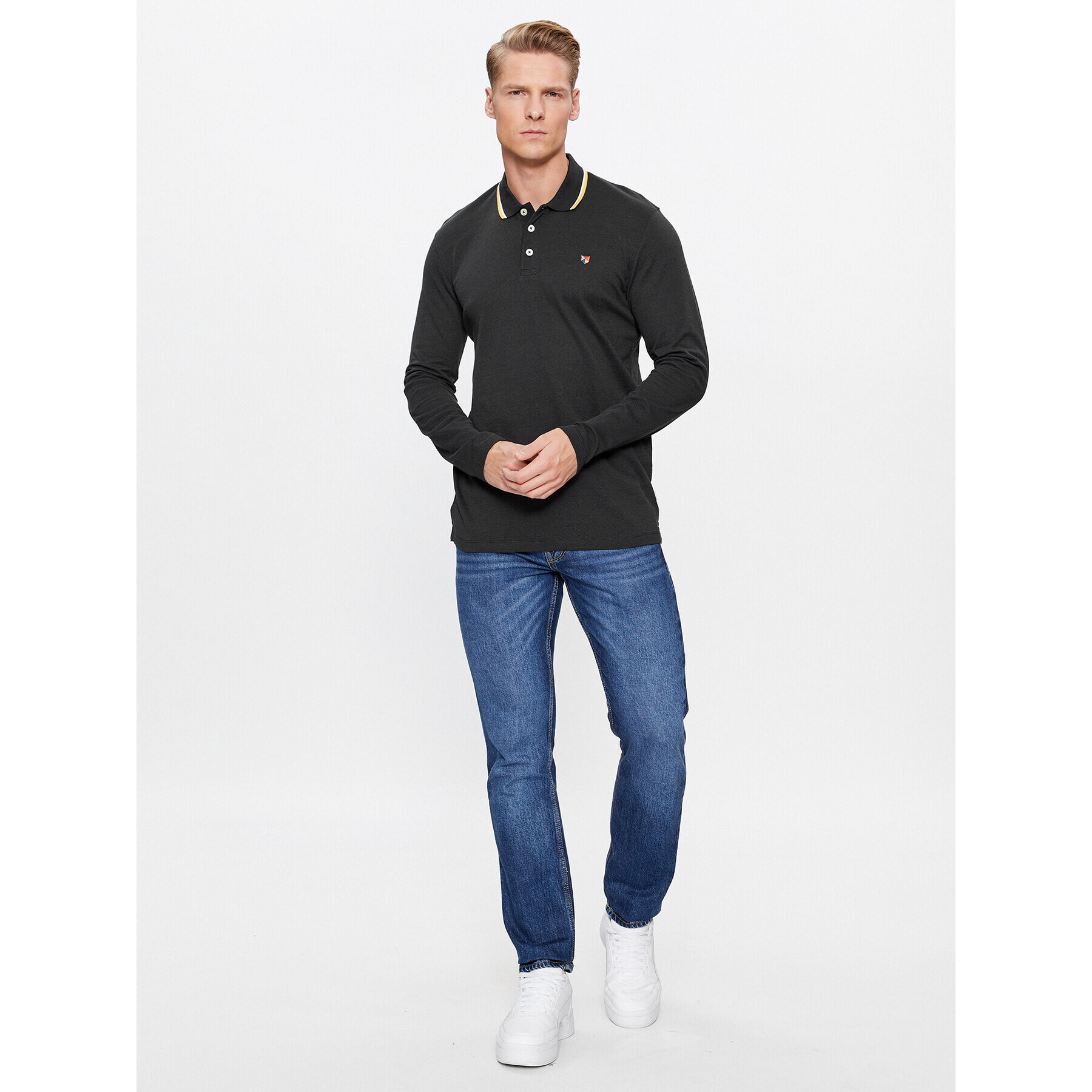 Jack&Jones Тениска с яка и копчета 12174038 Черен Regular Fit - Pepit.bg