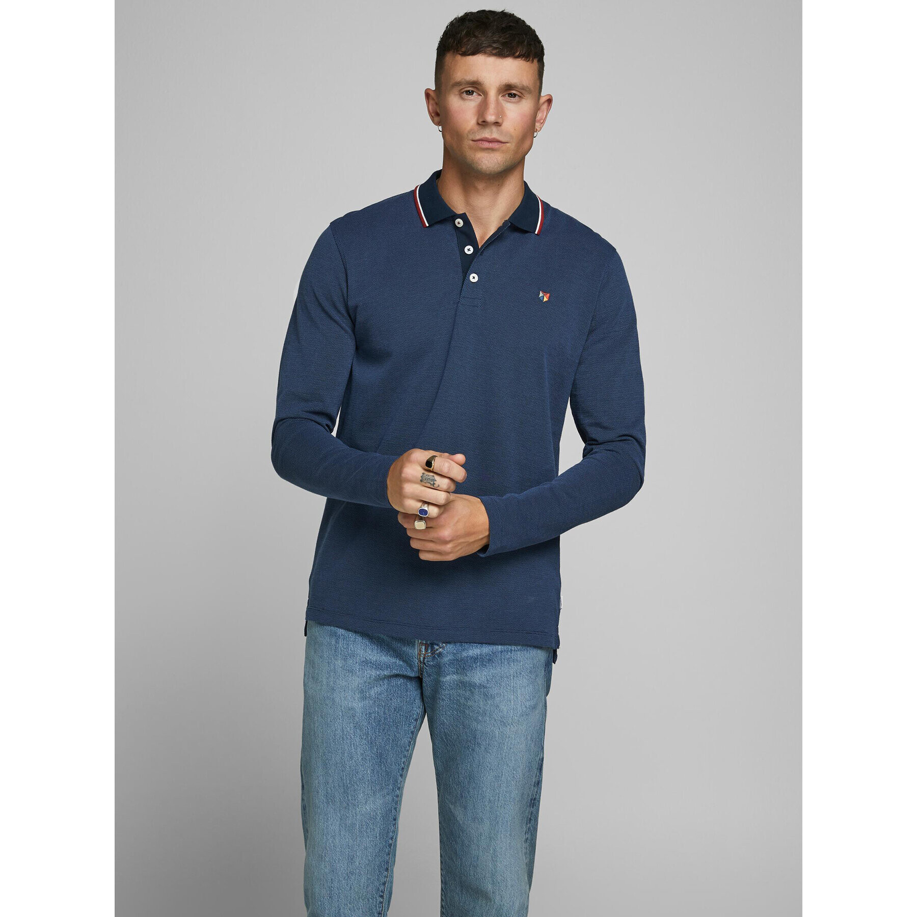 Jack&Jones Тениска с яка и копчета 12174038 Тъмносин Regular Fit - Pepit.bg