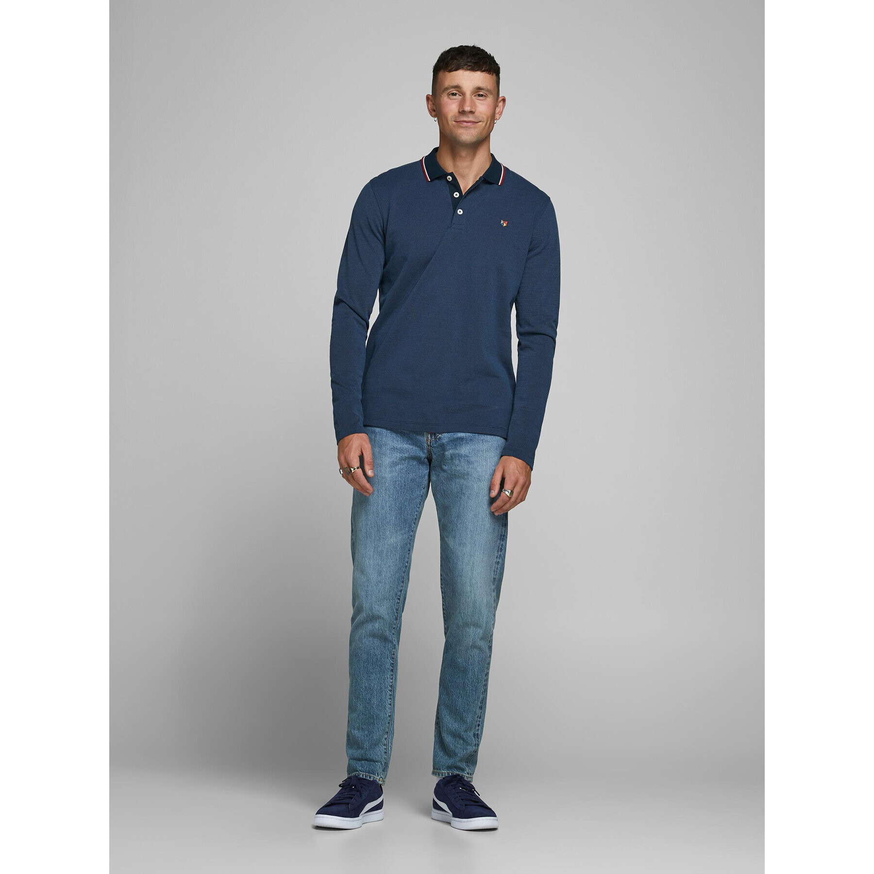 Jack&Jones Тениска с яка и копчета 12174038 Тъмносин Regular Fit - Pepit.bg