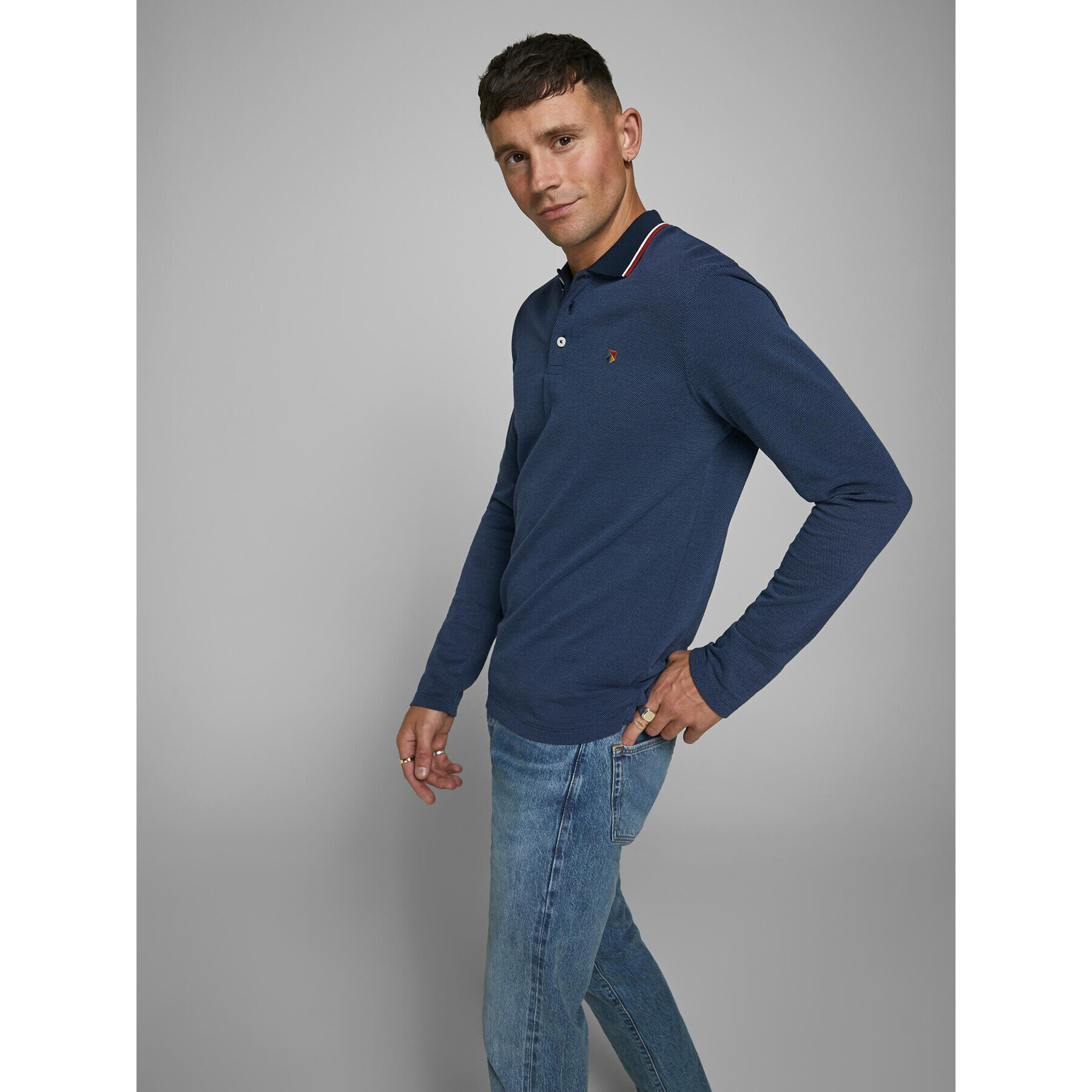 Jack&Jones Тениска с яка и копчета 12174038 Тъмносин Regular Fit - Pepit.bg