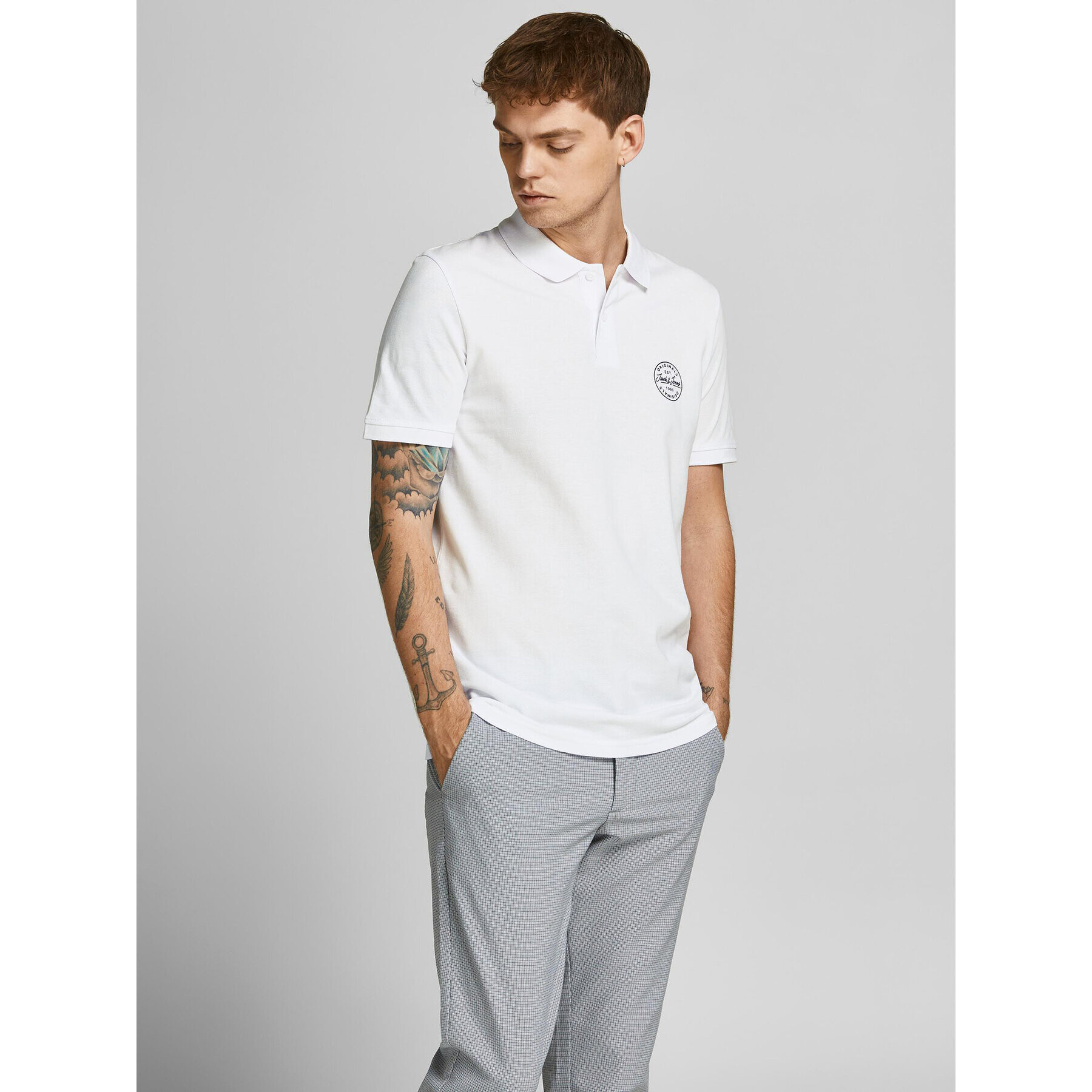 Jack&Jones Тениска с яка и копчета Shark 12205025 Бял Slim Fit - Pepit.bg