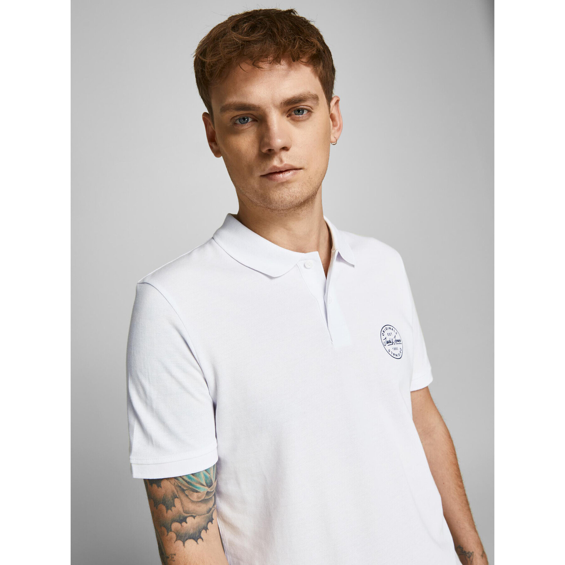 Jack&Jones Тениска с яка и копчета Shark 12205025 Бял Slim Fit - Pepit.bg