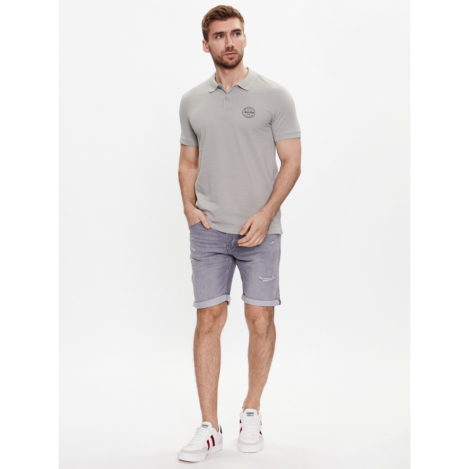 Jack&Jones Тениска с яка и копчета 12205025 Сив Slim Fit - Pepit.bg