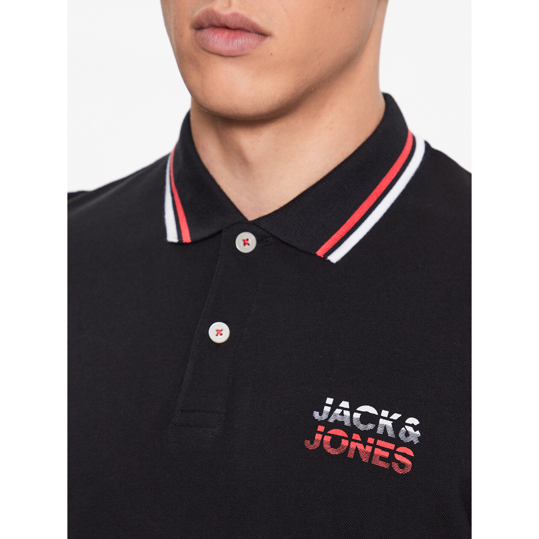 Jack&Jones Тениска с яка и копчета Atlas 12221012 Черен Regular Fit - Pepit.bg