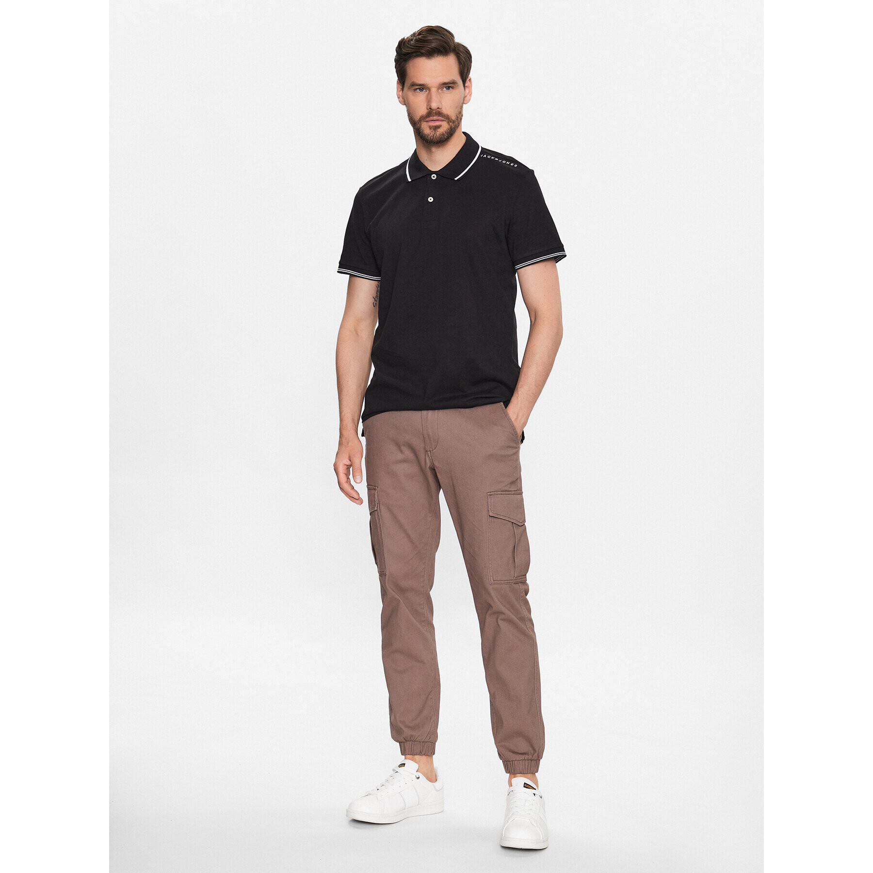 Jack&Jones Тениска с яка и копчета 12221708 Черен Regular Fit - Pepit.bg